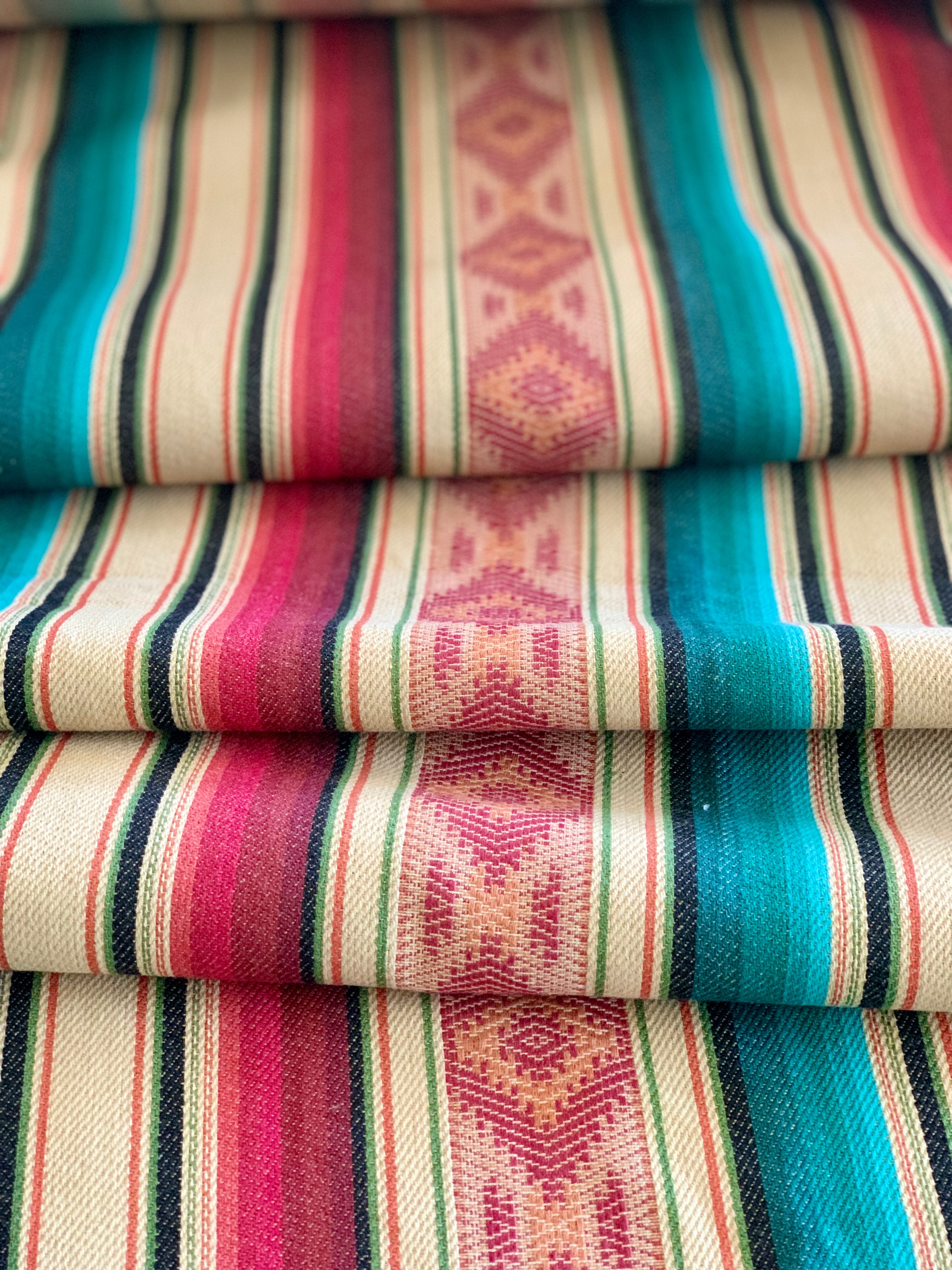 Serape Saddle Blanket Style Fabric - turquoise, black, cream, pink, burgundy, salmon