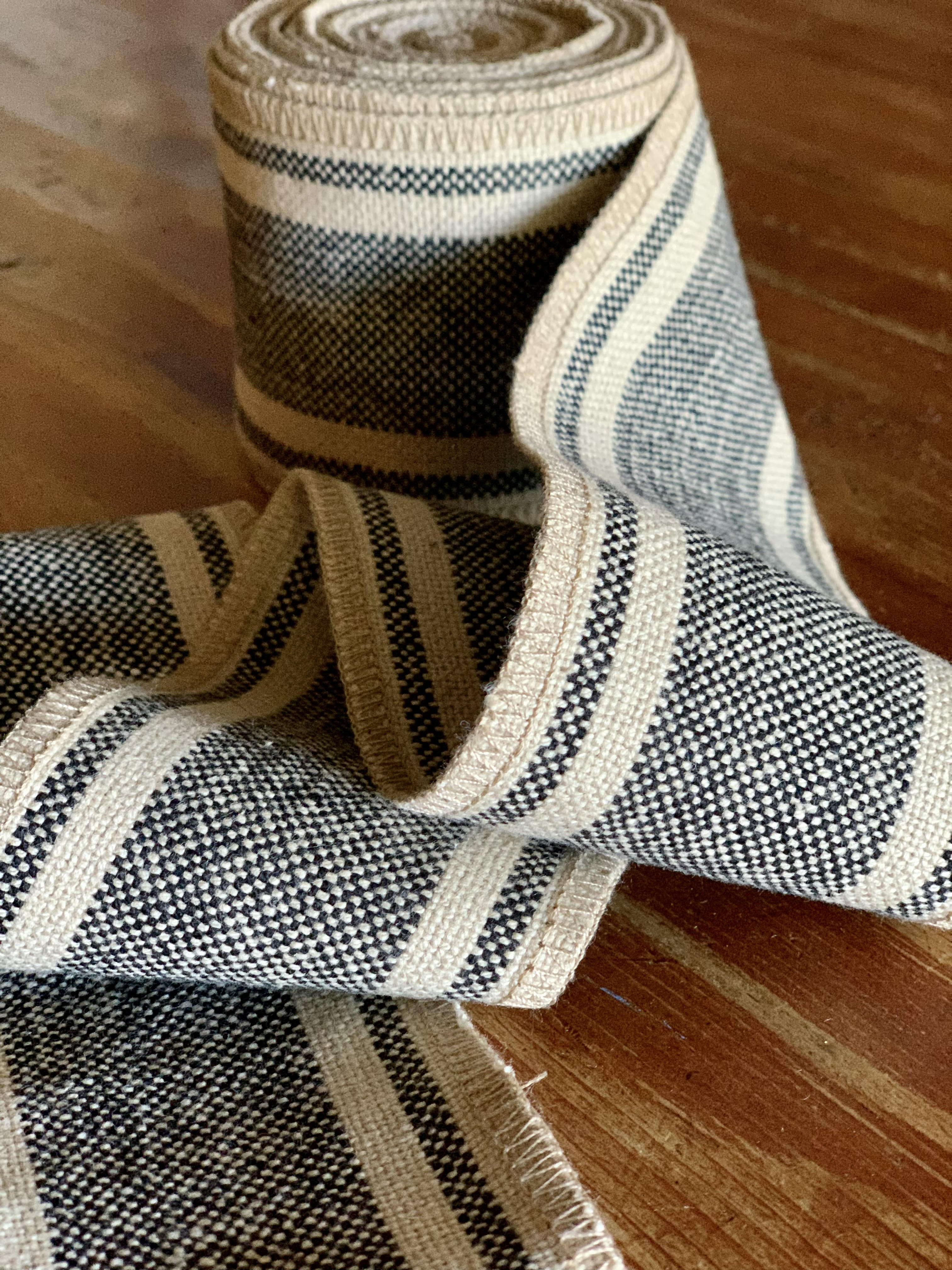 Grain Sack Ribbon - Black & Beige - 3" Wide