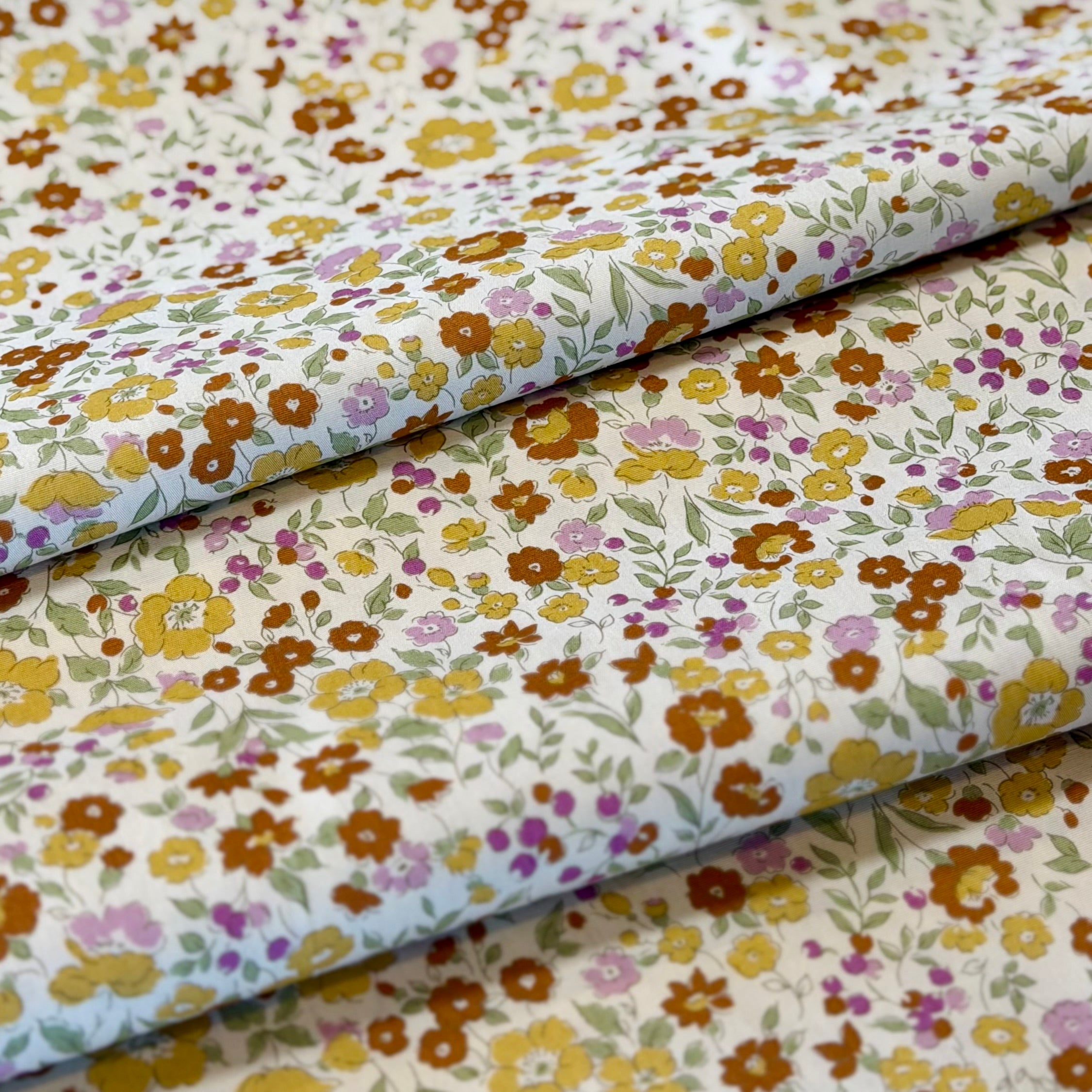 Vintage Garden Floral – Delicate Classic Blooms - Yellow, Lavender, Green, Burnt Orange