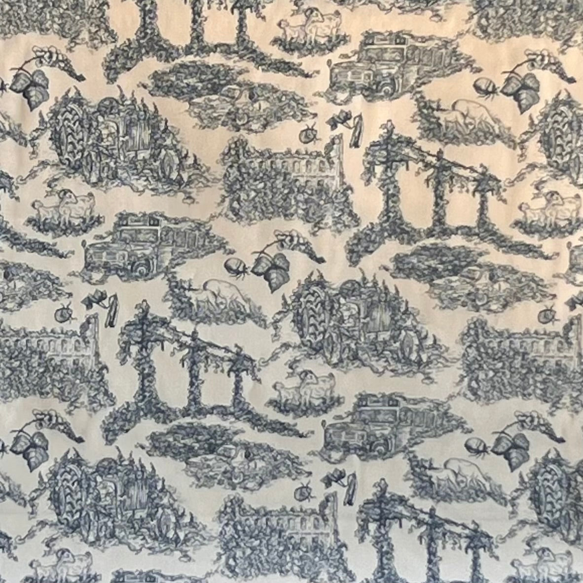 Goat Farm Toile Fabric by Paint Brush Studio Fabrics - Kadzu Take Over Blue 380-4056