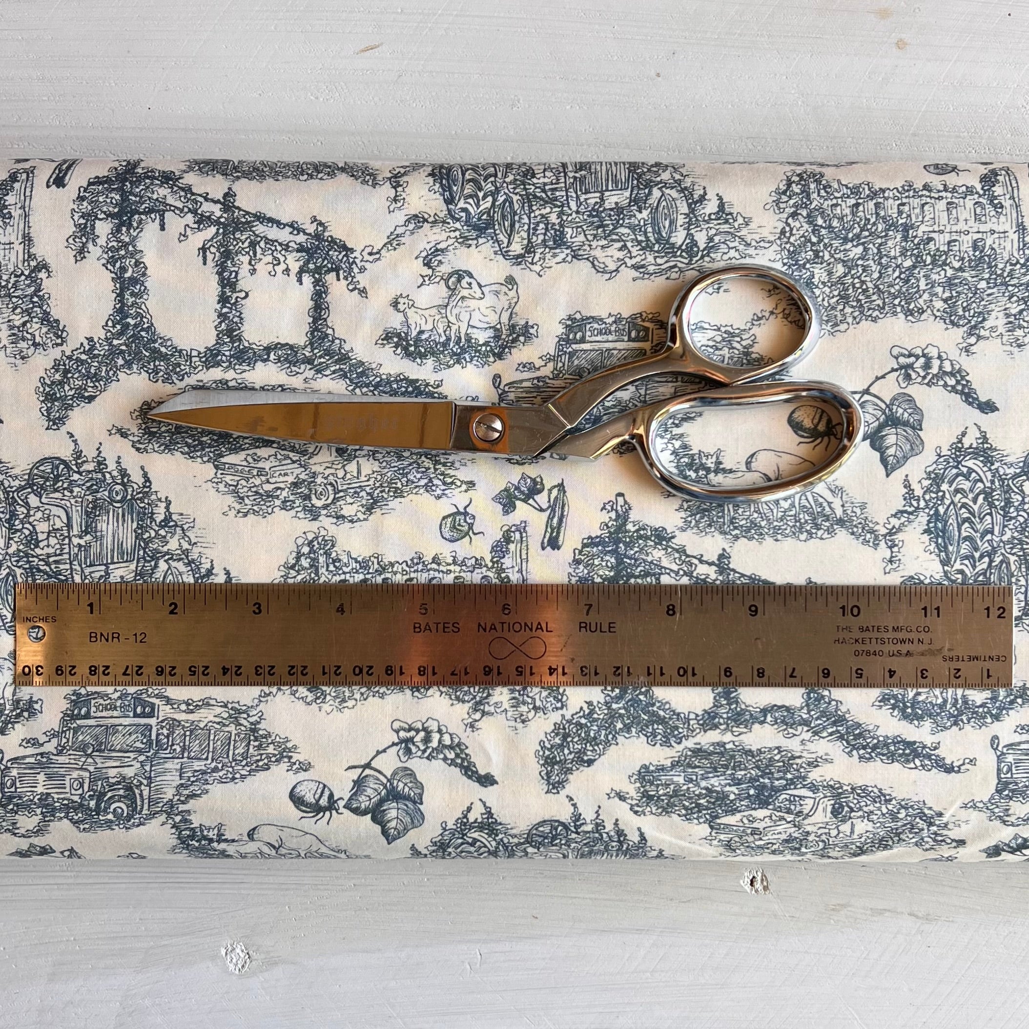 Goat Farm Toile Fabric by Paint Brush Studio Fabrics - Kadzu Take Over Blue 380-4056