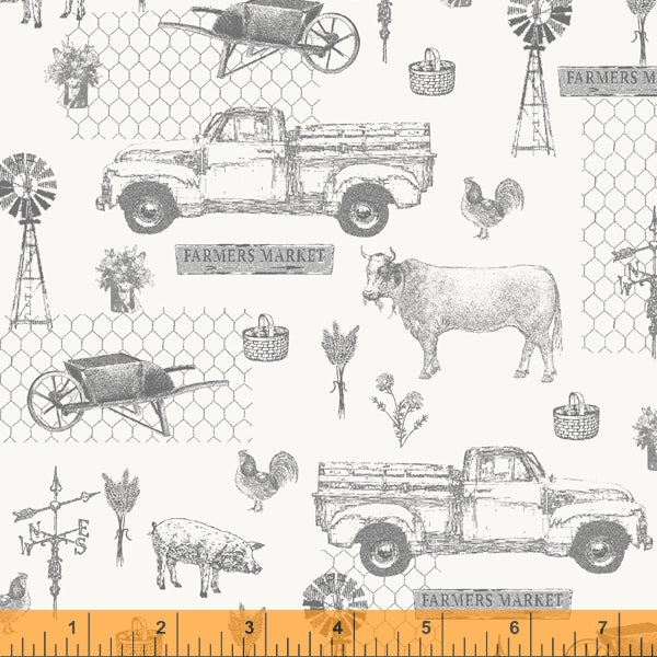 Farm Toile From Farmers Market Collection by Whistler Studios and Milled by Windham Fabrics- White 52765-1 Cotton Fabric