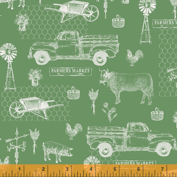 Farm Toile From Farmers Market Collection by Whistler Studios and Milled by Windham Fabrics- Green 52765-3 Cotton Fabric