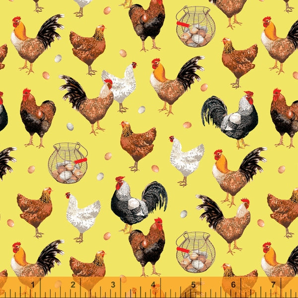Chickens From Farmers Market Collection by Whistler Studios and Milled by Windham Fabrics- Yellow 52766-4 Cotton Fabric