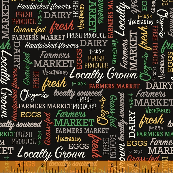 Words From Farmers Market Collection by Whistler Studios and Milled by Windham Fabrics- Black 52767-2 Cotton Fabric