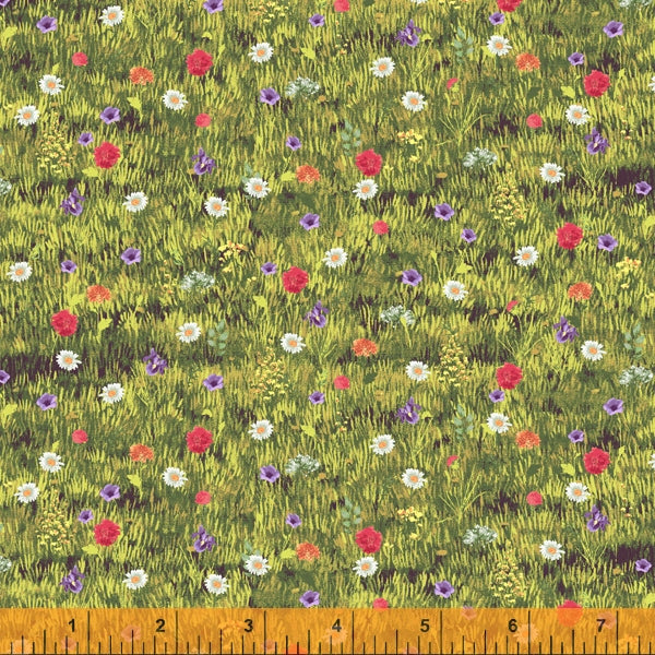 Wildflowers From Farmers Market Collection by Whistler Studios and Milled by Windham Fabrics, Pattern 52768-7 Grass Cotton Fabric
