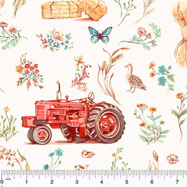Farm Scene Farm Meadow by Clare Therese Gray Windham Fabrics - Ivory 52792-1 Cotton Fabric