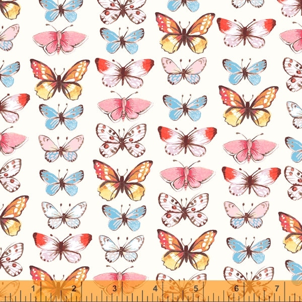 Butterflies, Farm Meadow by Clare Therese Gray Windham Fabrics - Ivory 52794-1 Cotton Fabric