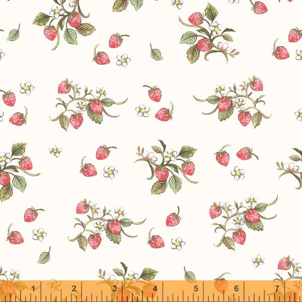 Strawberries Farm Meadow by Clare Therese Gray Windham Fabrics - Ivory 52796-1 Cotton Fabric