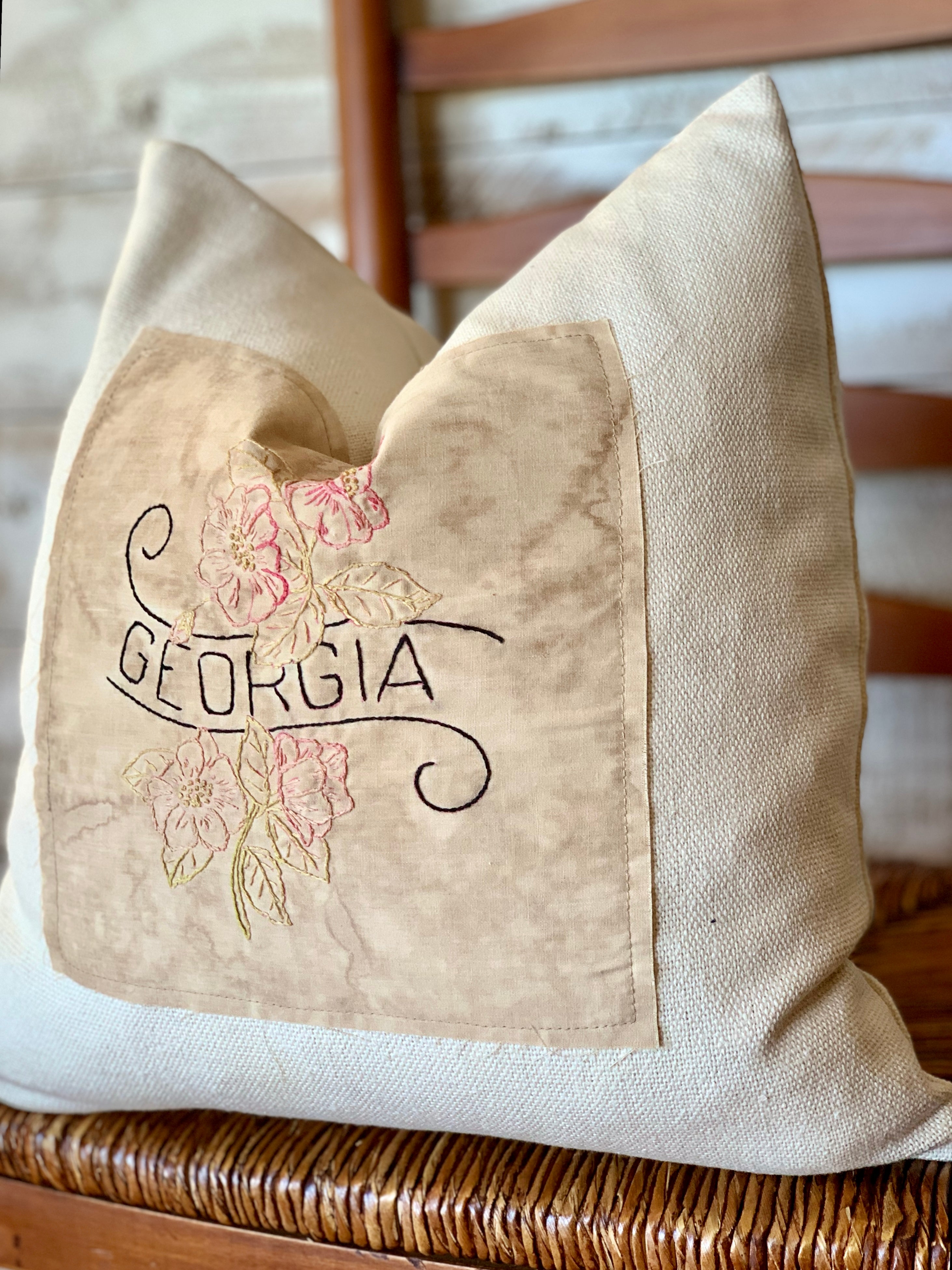 Georgia State Pillow - Embroidered