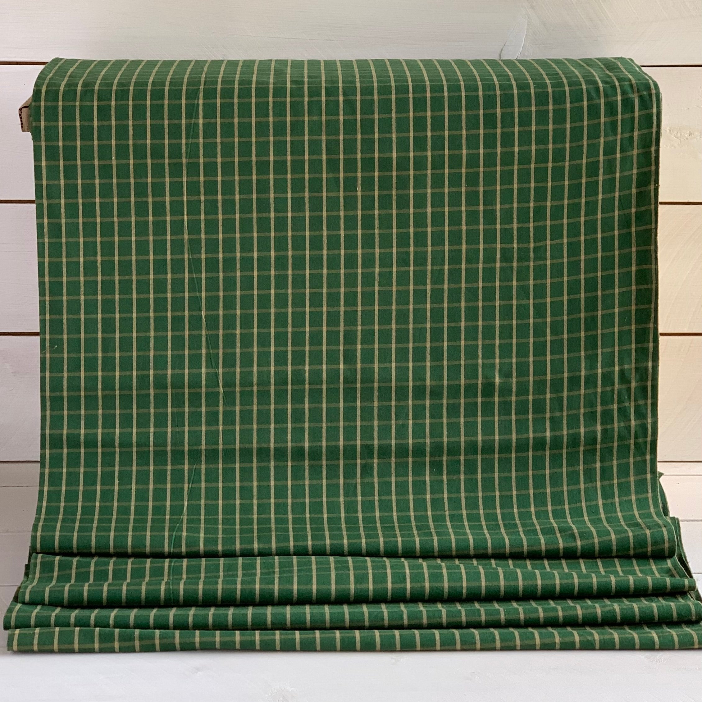 Green and Beige Mini Check Plaid - Homespun Fabric - 401