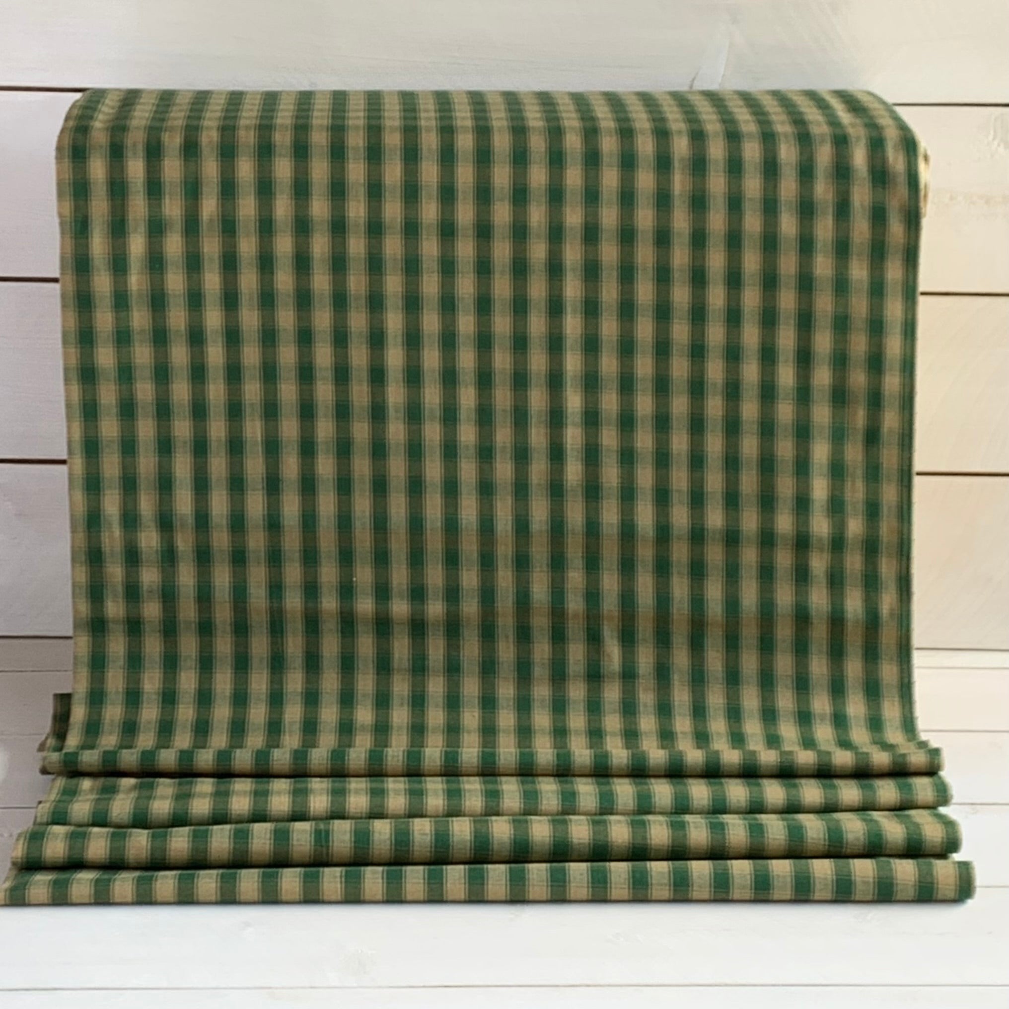 Green and Beige 1/2" Plaid - Homespun Fabric - 44