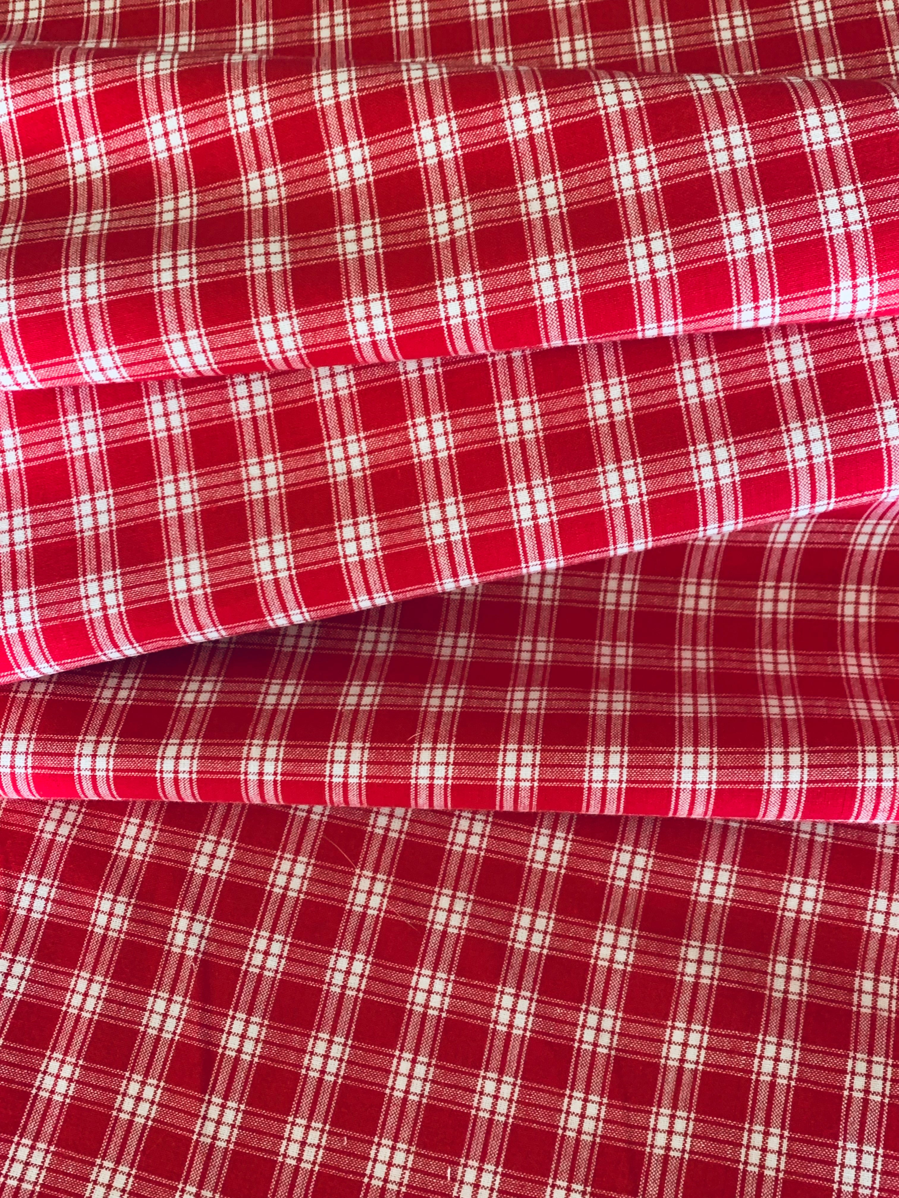 Red and White Homespun Cotton Fabric