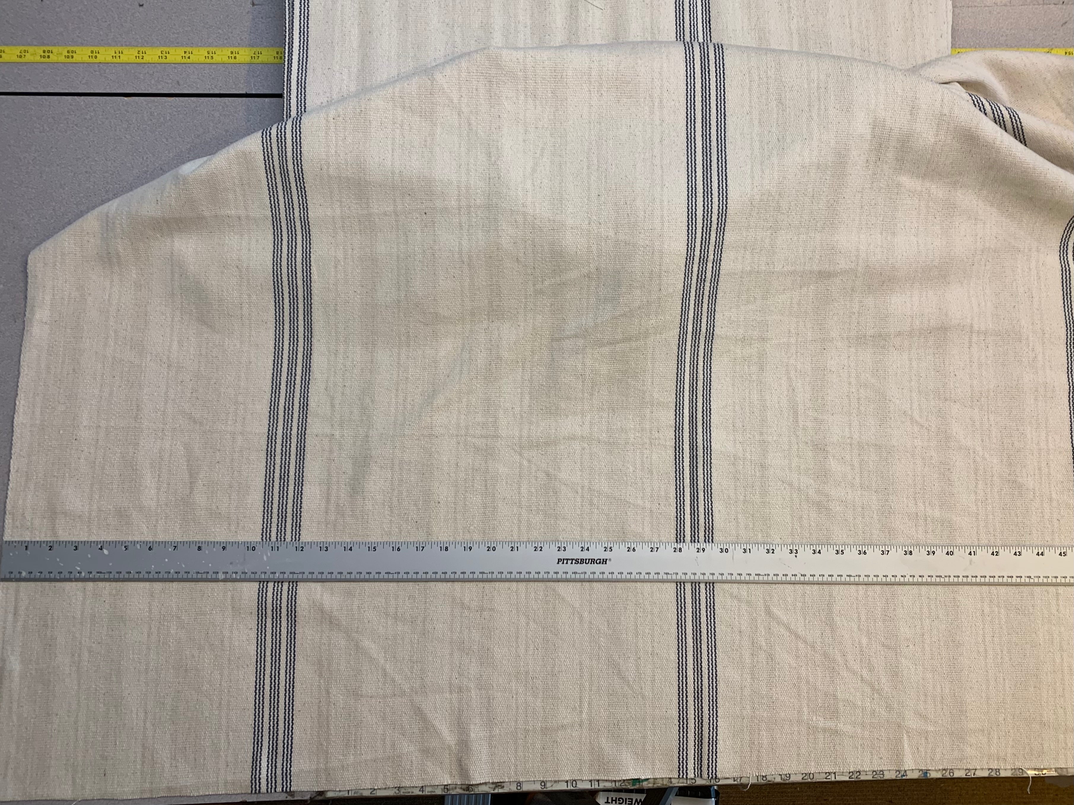Grain Sack Fabric - Three Set Blue Stripes on Cream