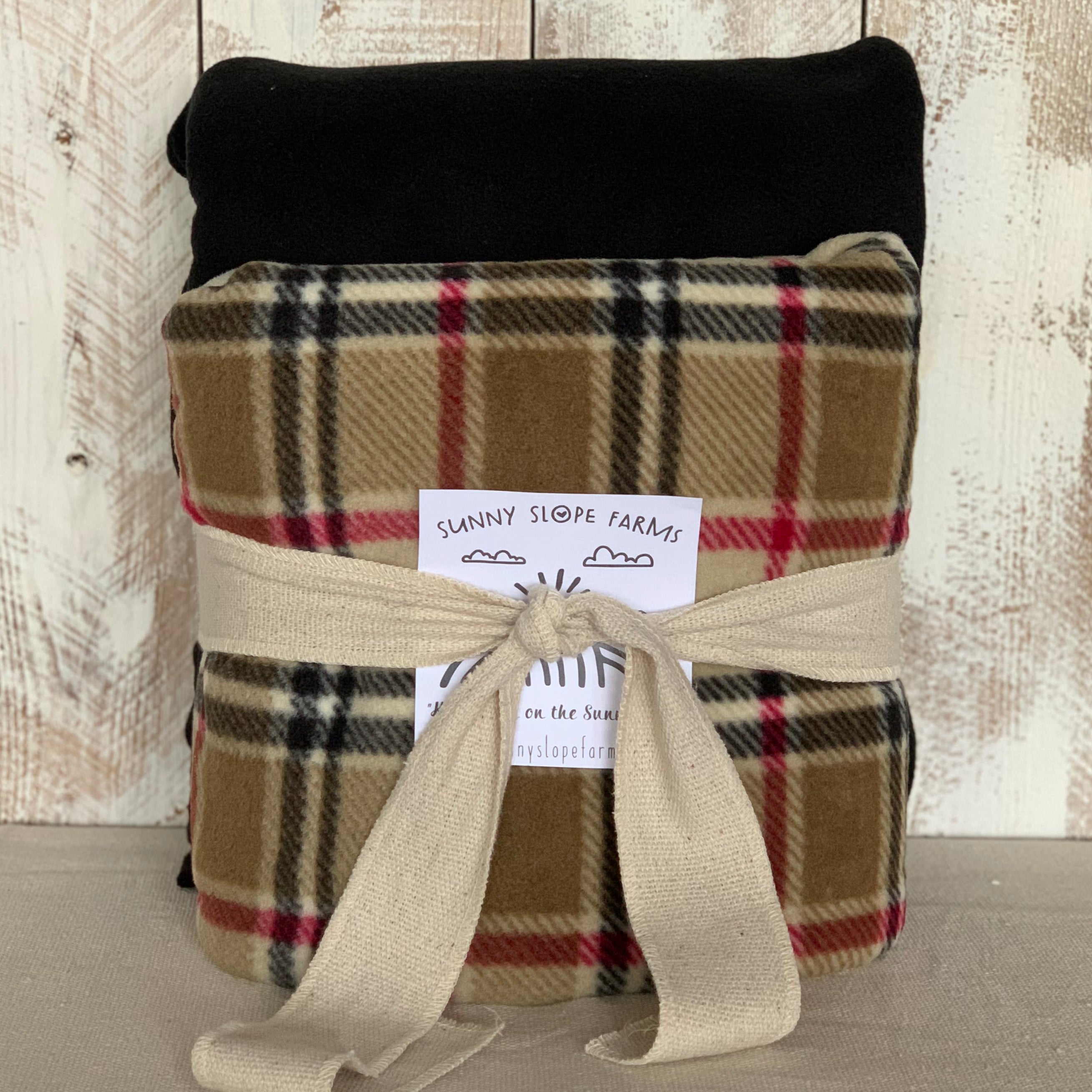 No Sew Blanket Kit - Beige, Black, Red, London Plaid - Personalization Available