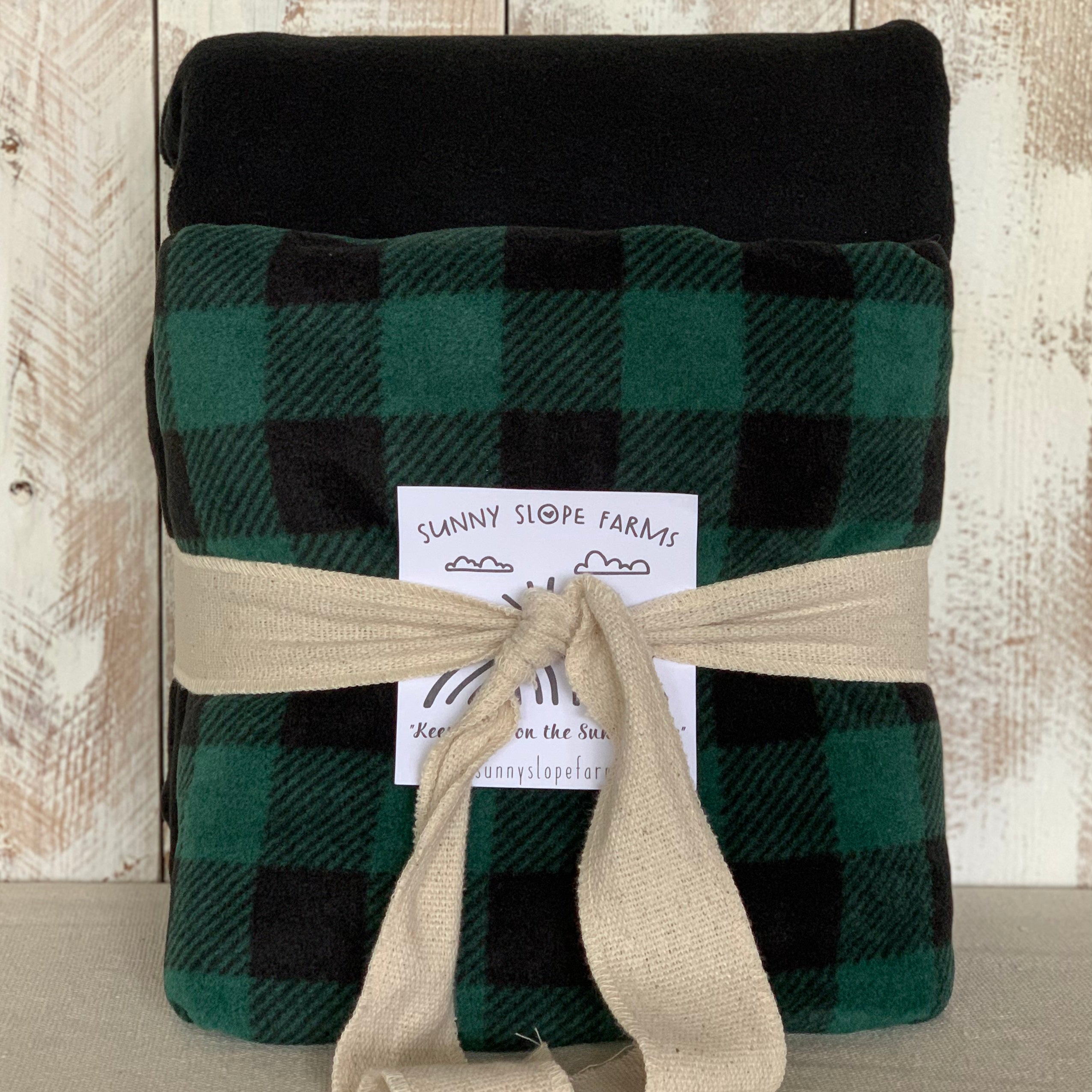 No Sew Blanket Kit - Buffalo Green and Black Plaid - Personalization Available