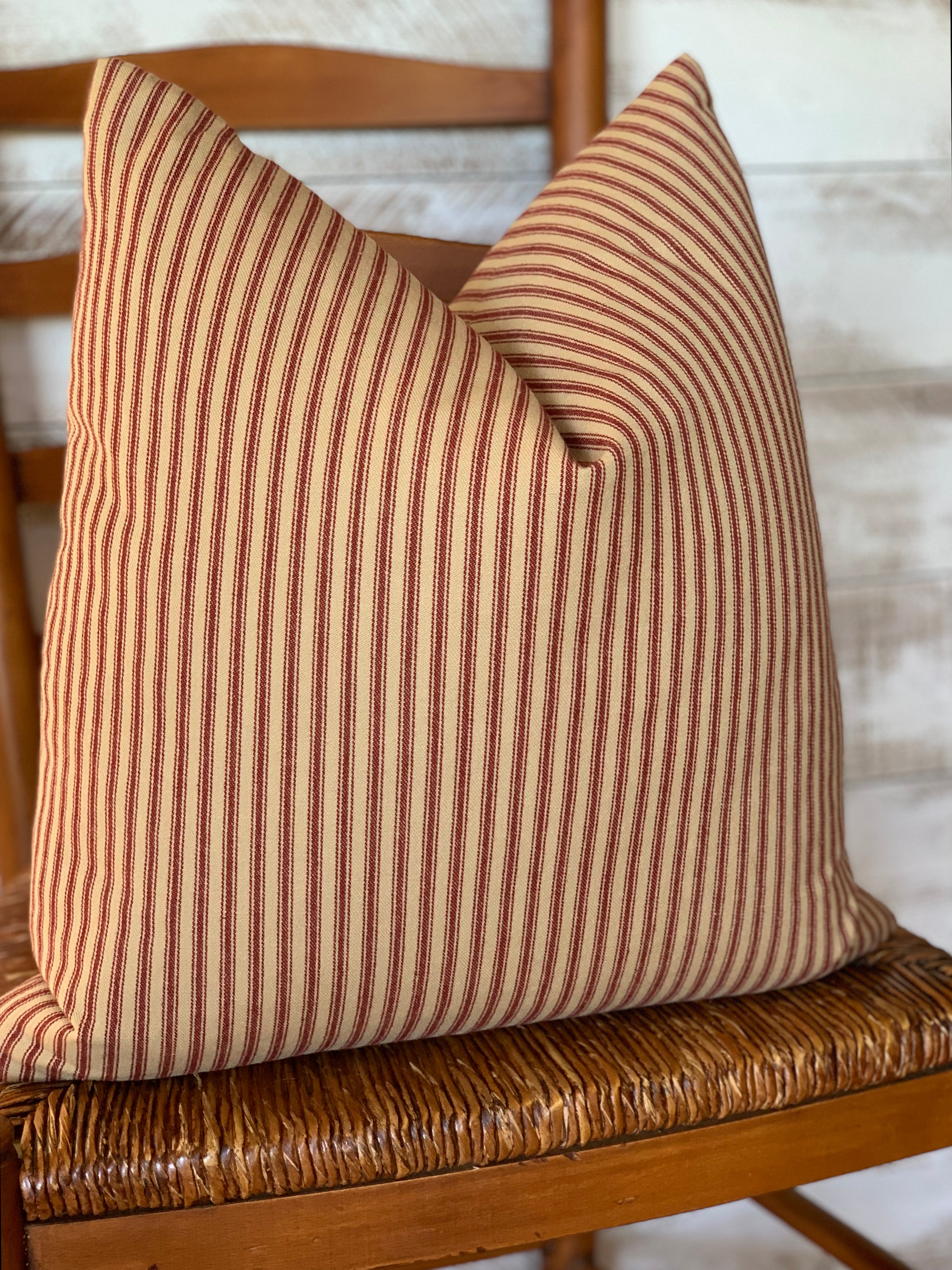 Red and Beige Ticking Pillow