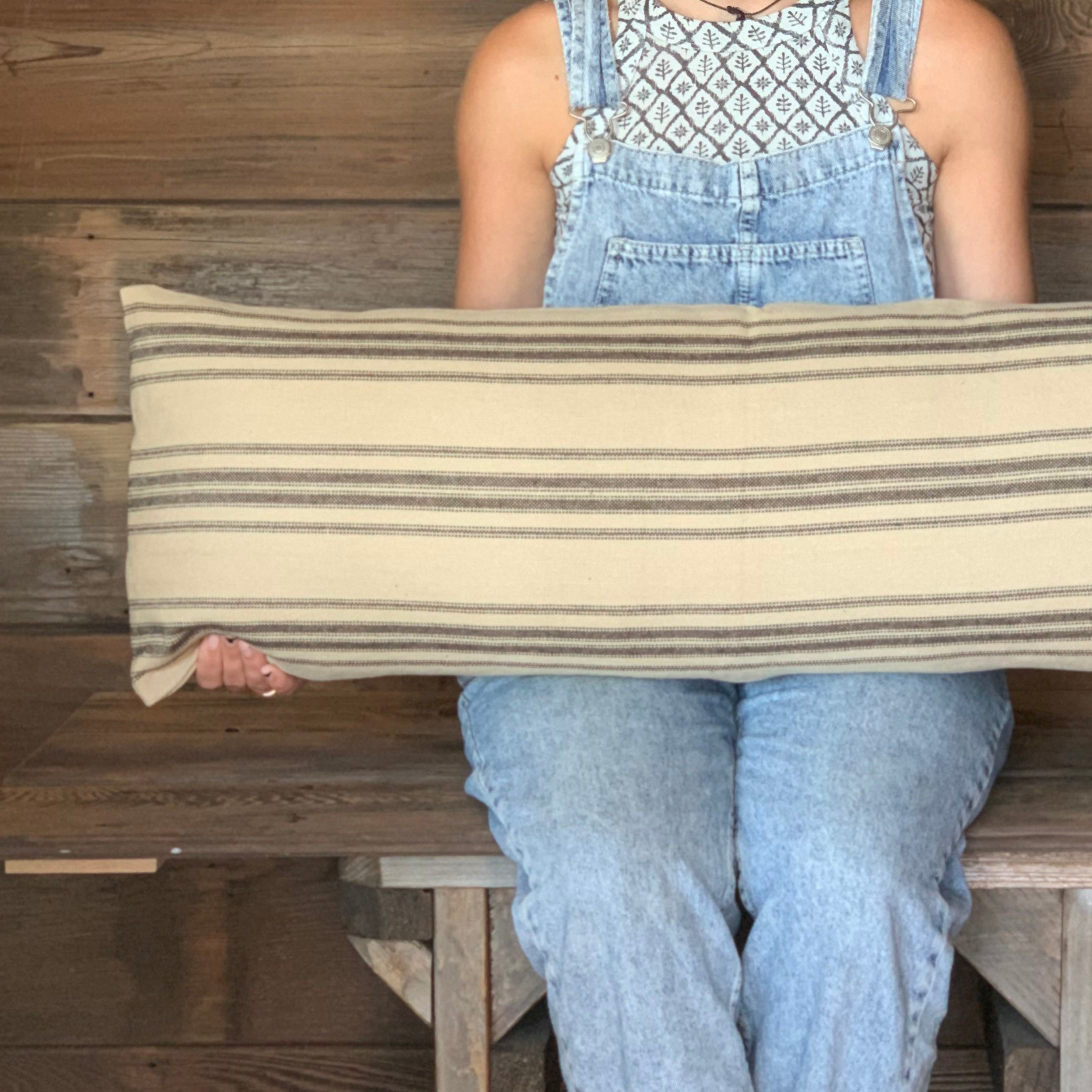 Black Grain Sack Style Striped Farmhouse Pillow