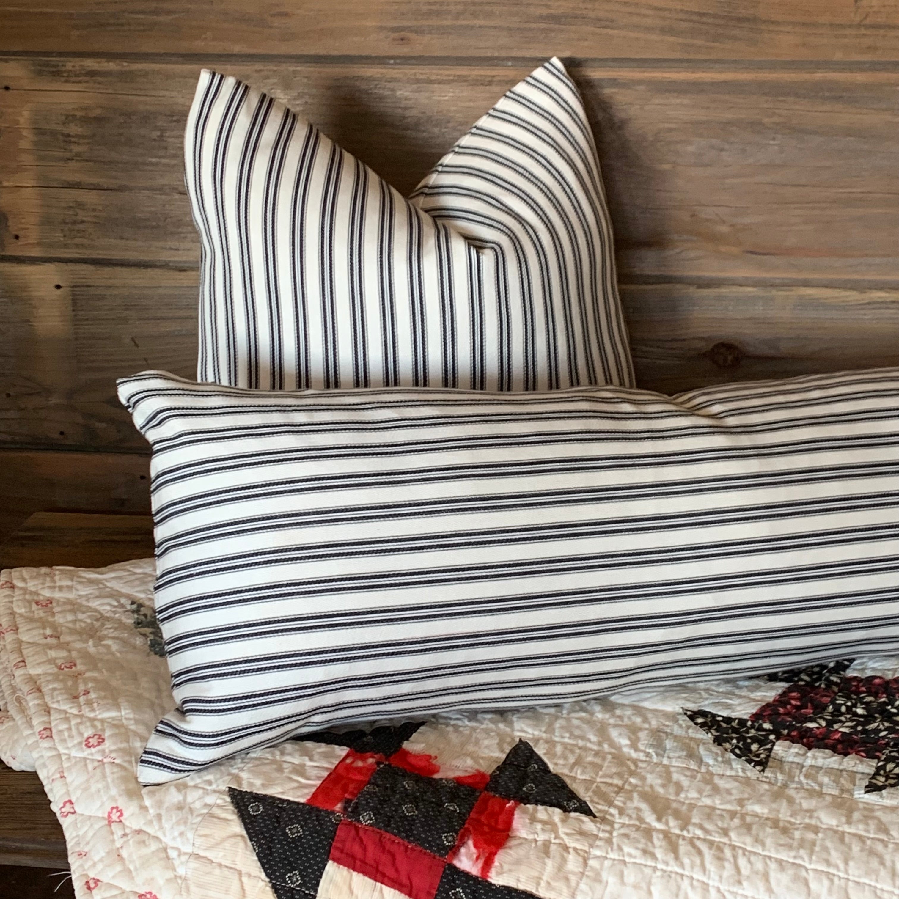 Black Ticking Striped Farmhouse Pillow