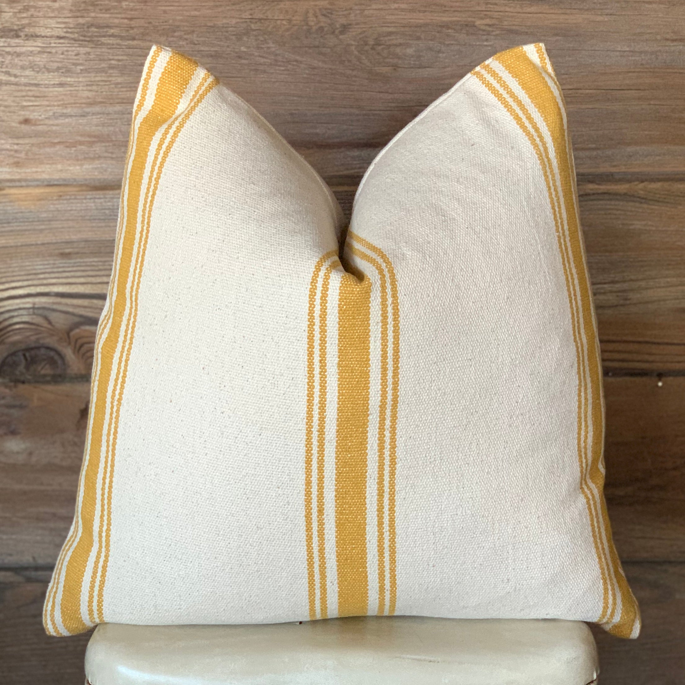 Yellow Grain Sack Striped Farmhouse Pillow