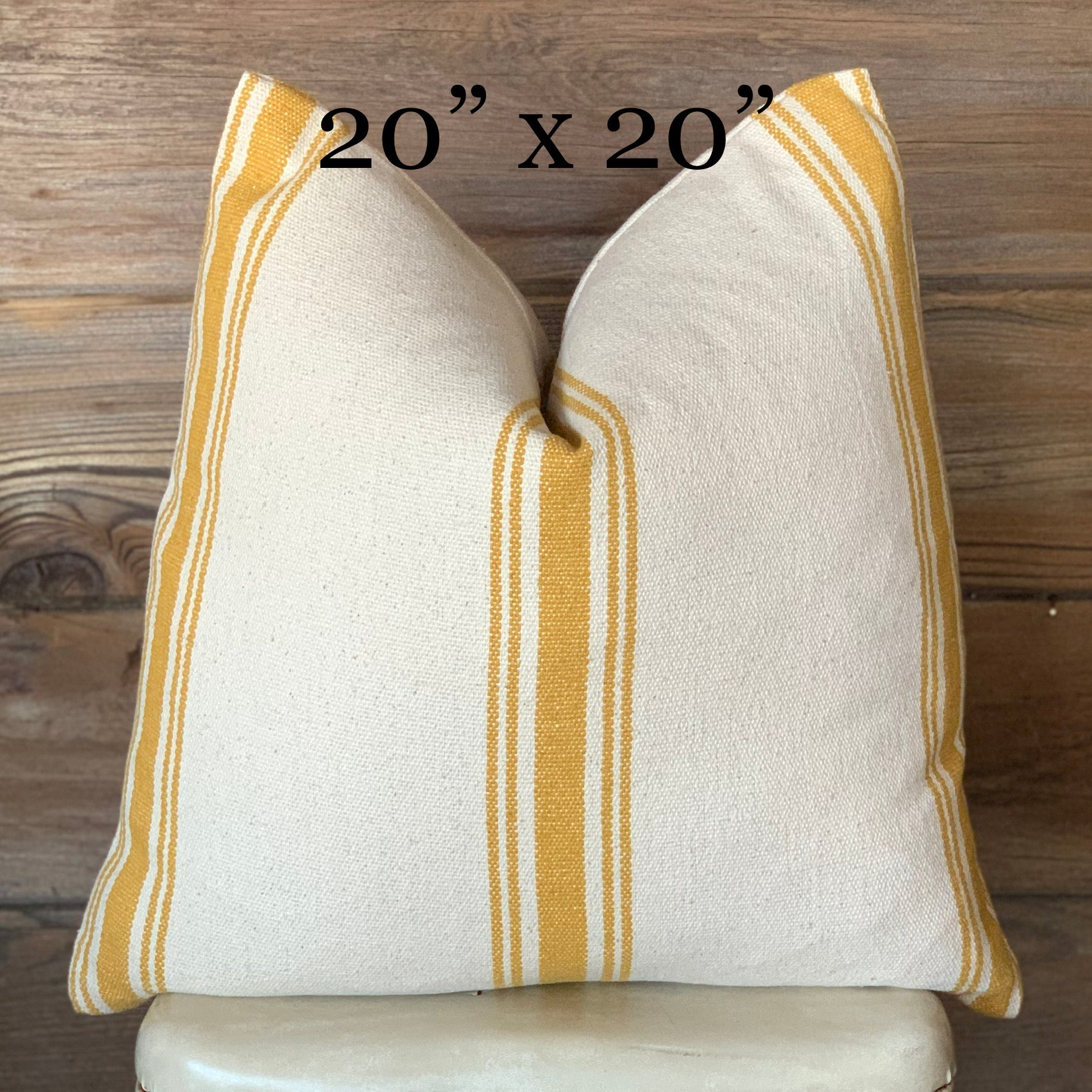 Yellow Grain Sack Striped Farmhouse Pillow