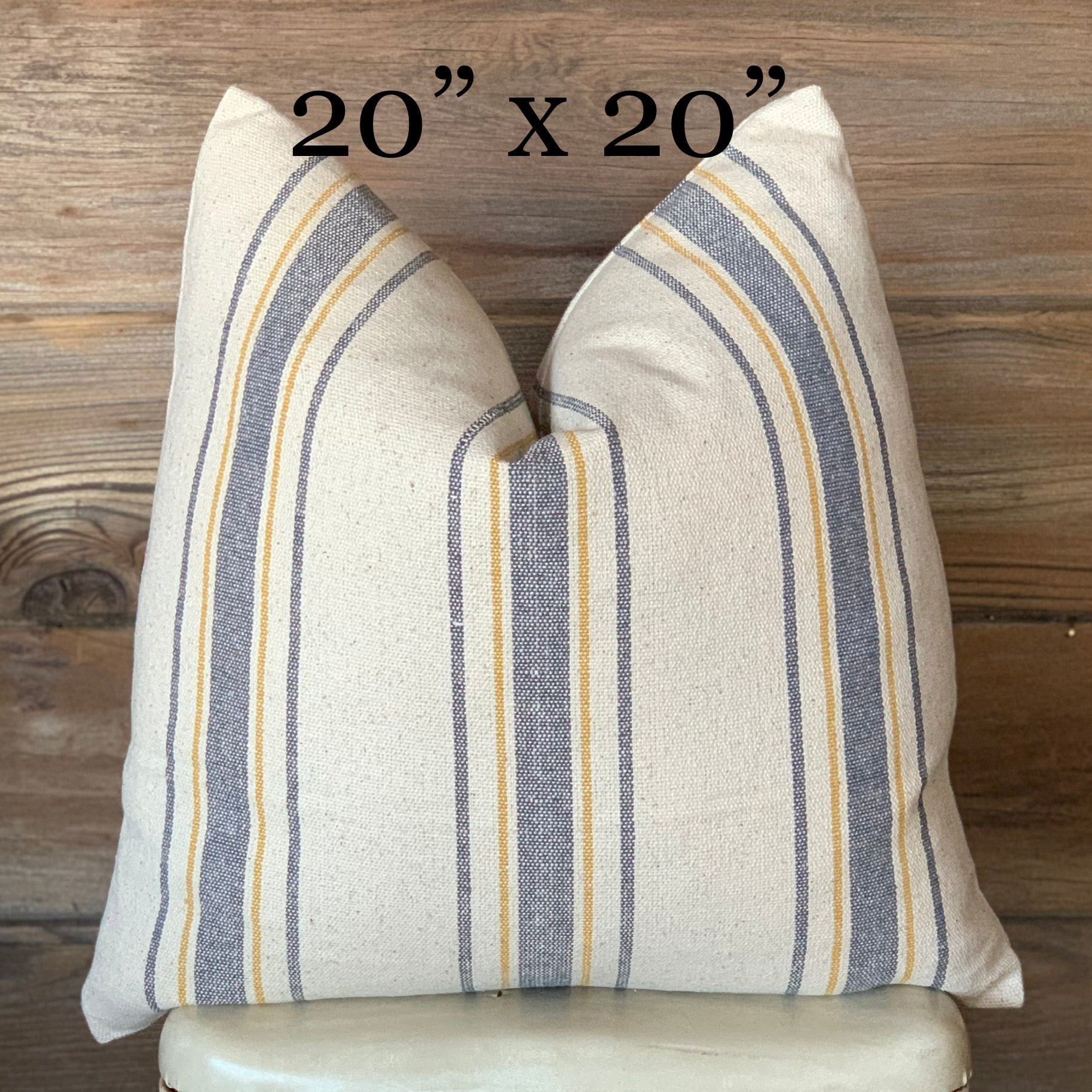 Blue and Yellow Grain Sack Striped Farmhouse Pillow