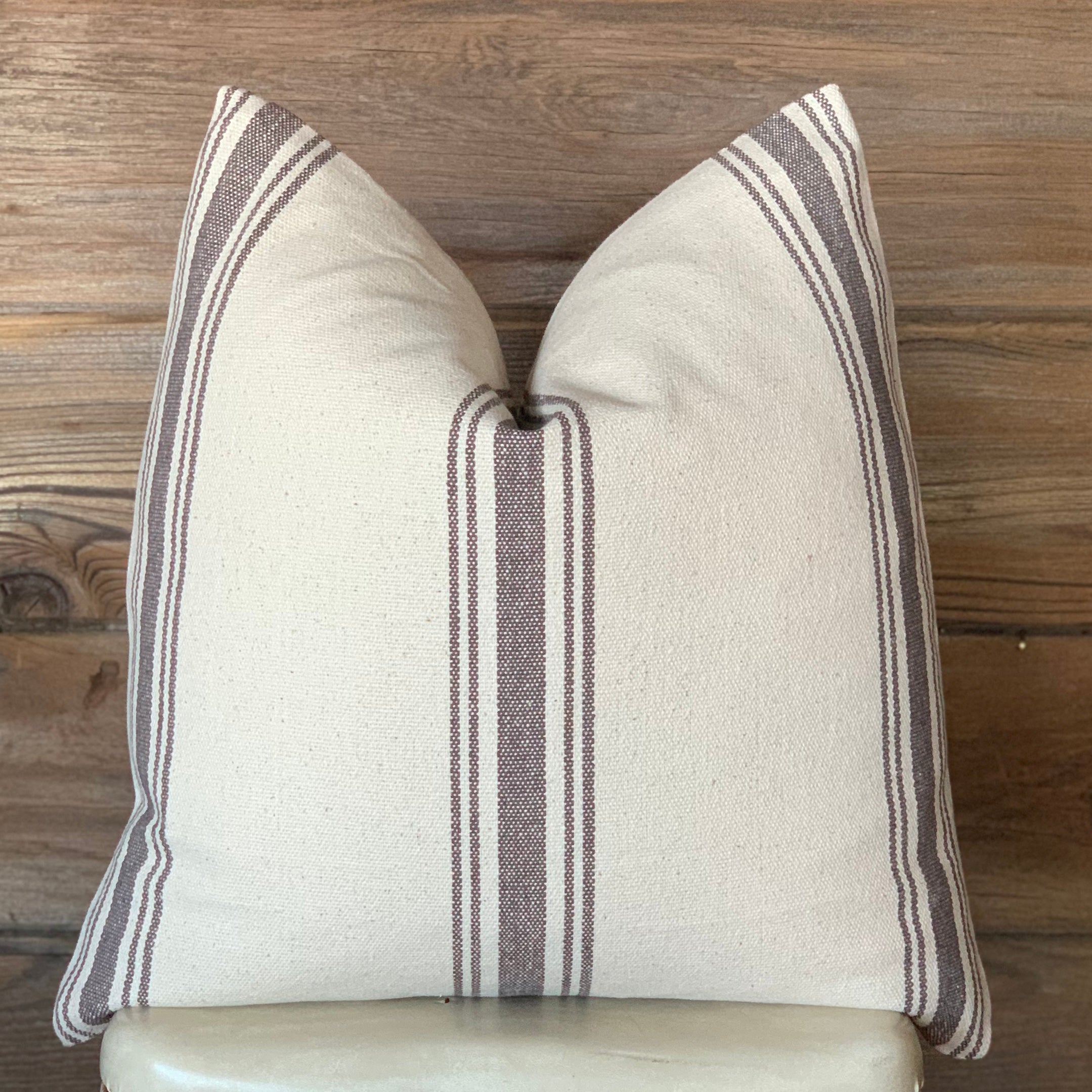 Gray Grain Sack Striped Farmhouse Pillow