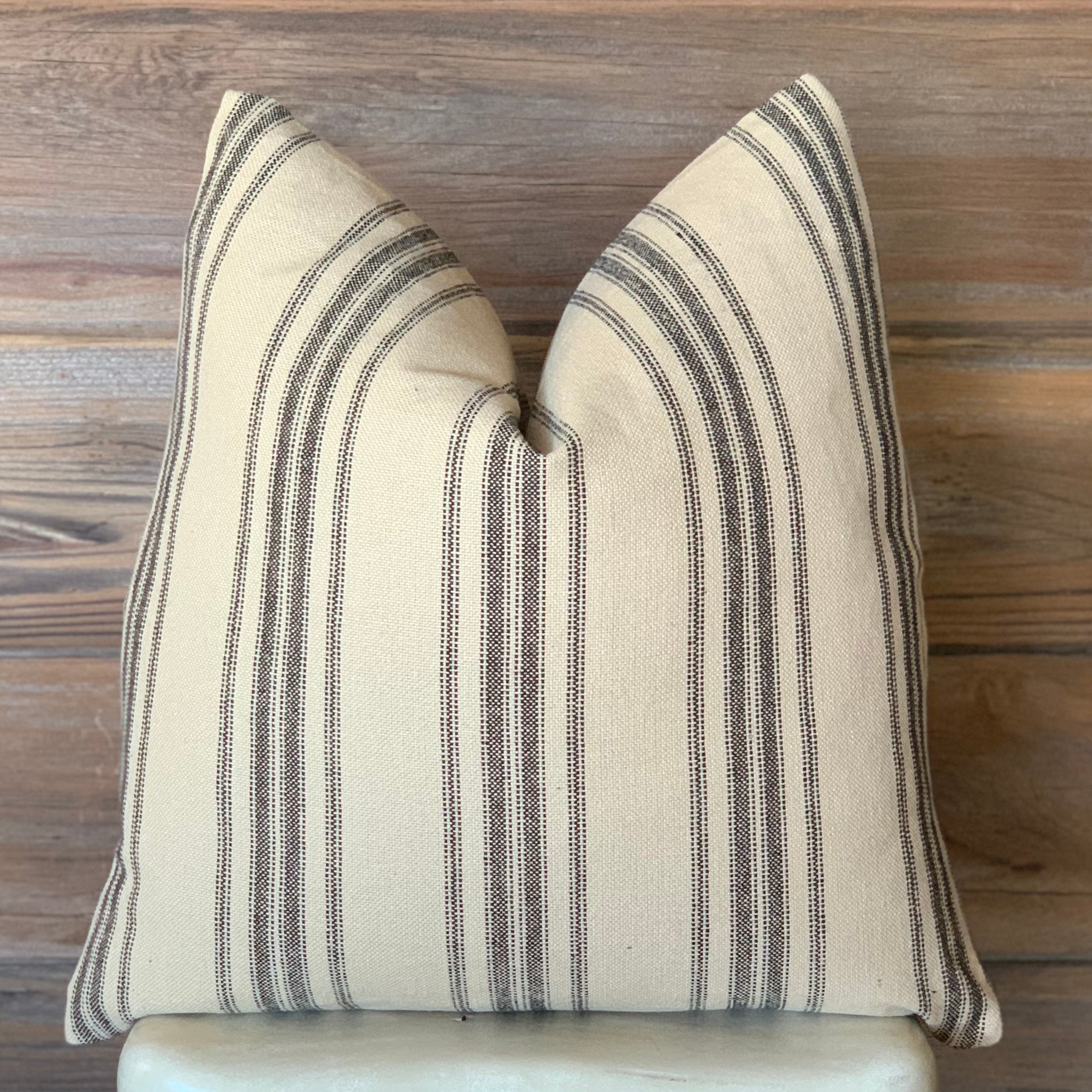 Black Grain Sack Style Striped Farmhouse Pillow