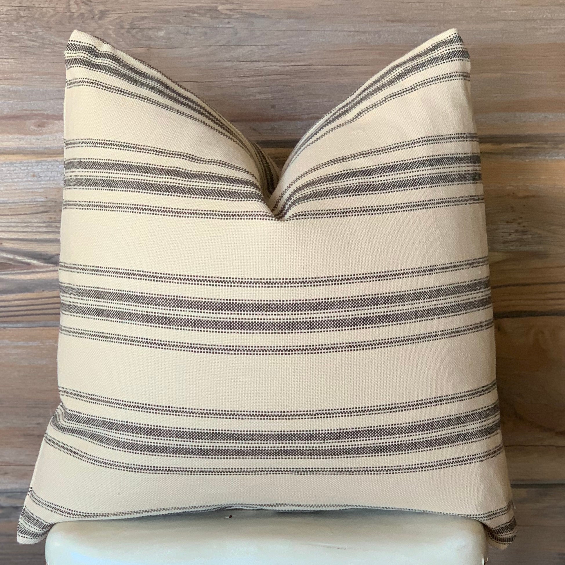 Black Grain Sack Style Striped Farmhouse Pillow