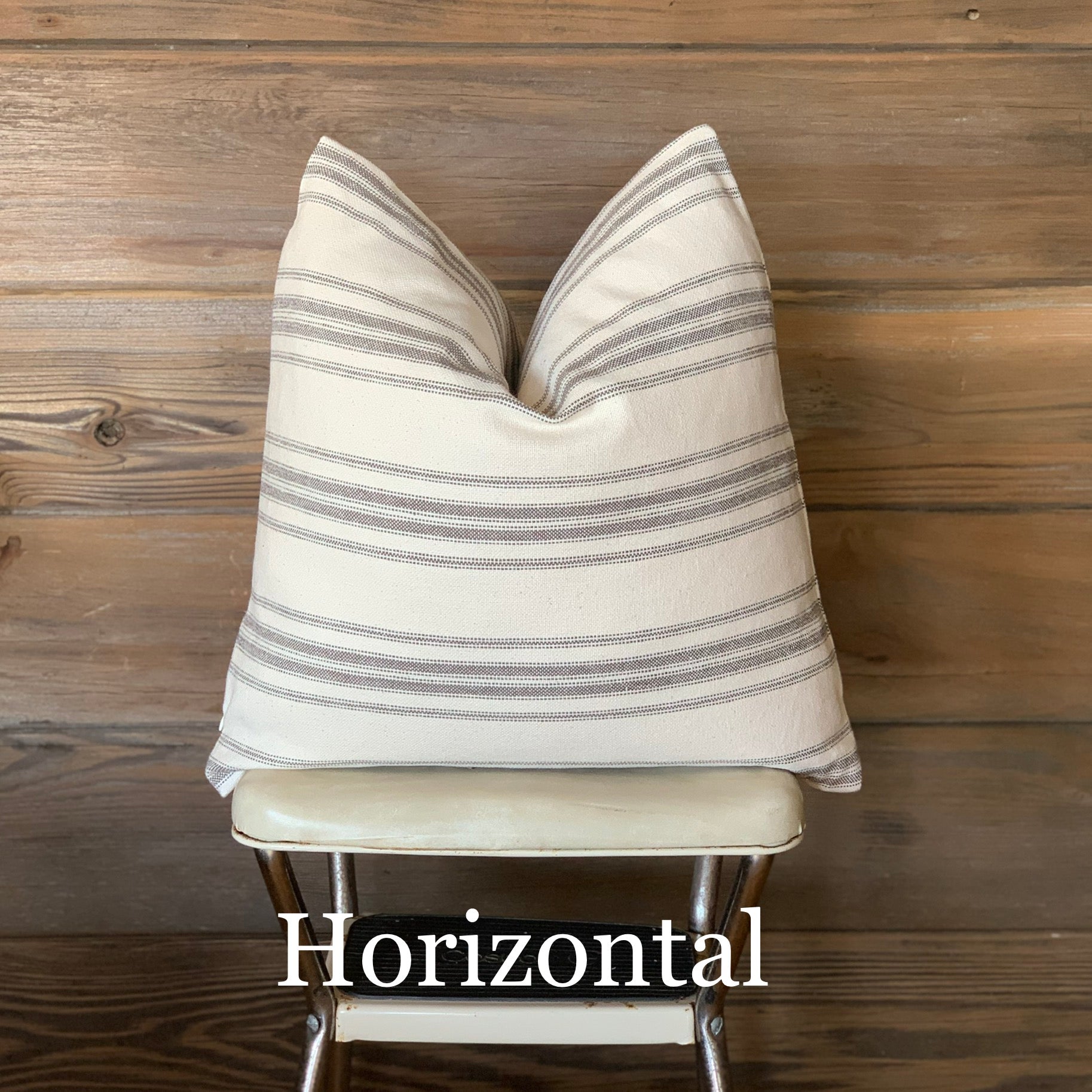 Grey Grain Sack Style Striped Farmhouse Pillow