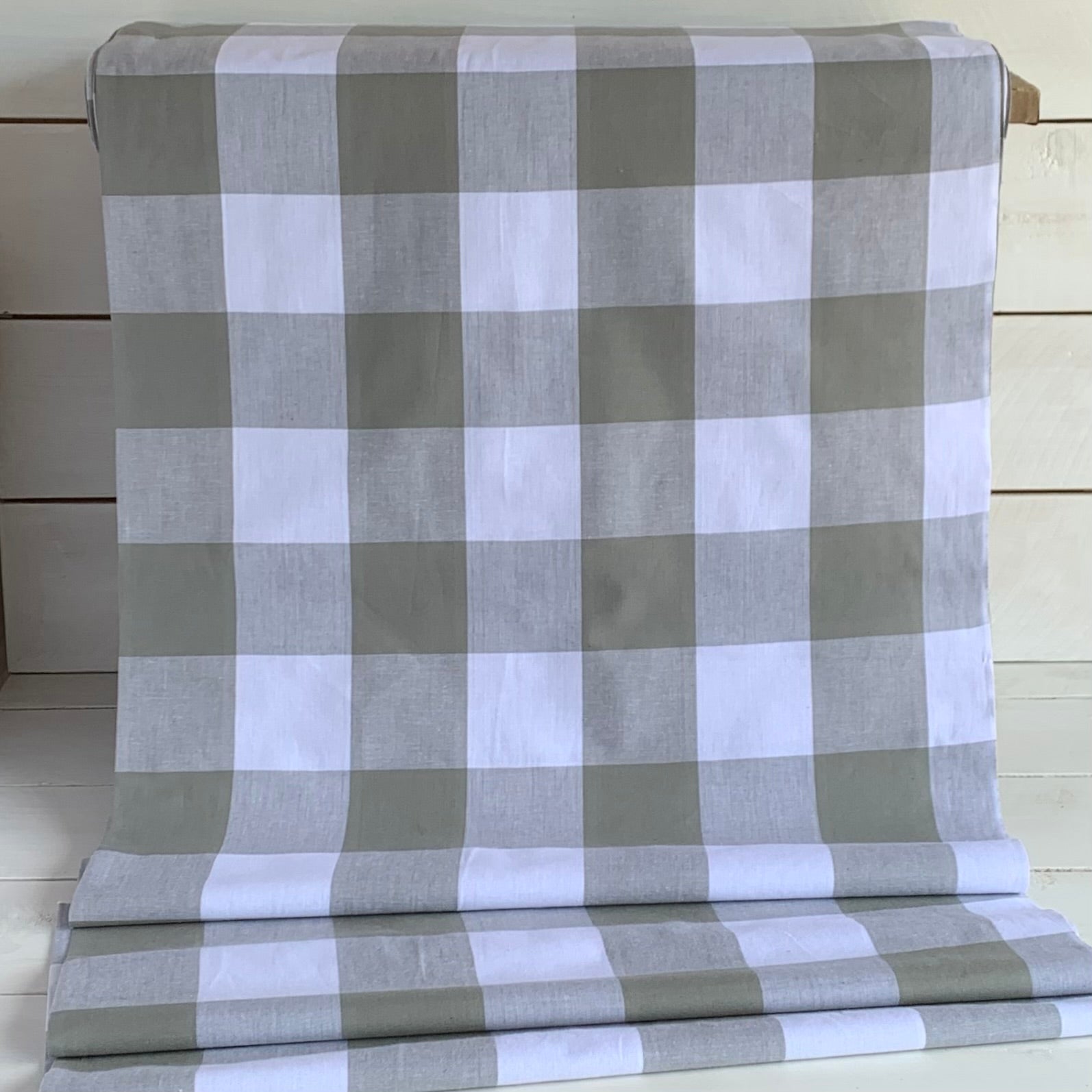 Gray Sage and White Buffalo Plaid - Homespun Fabric