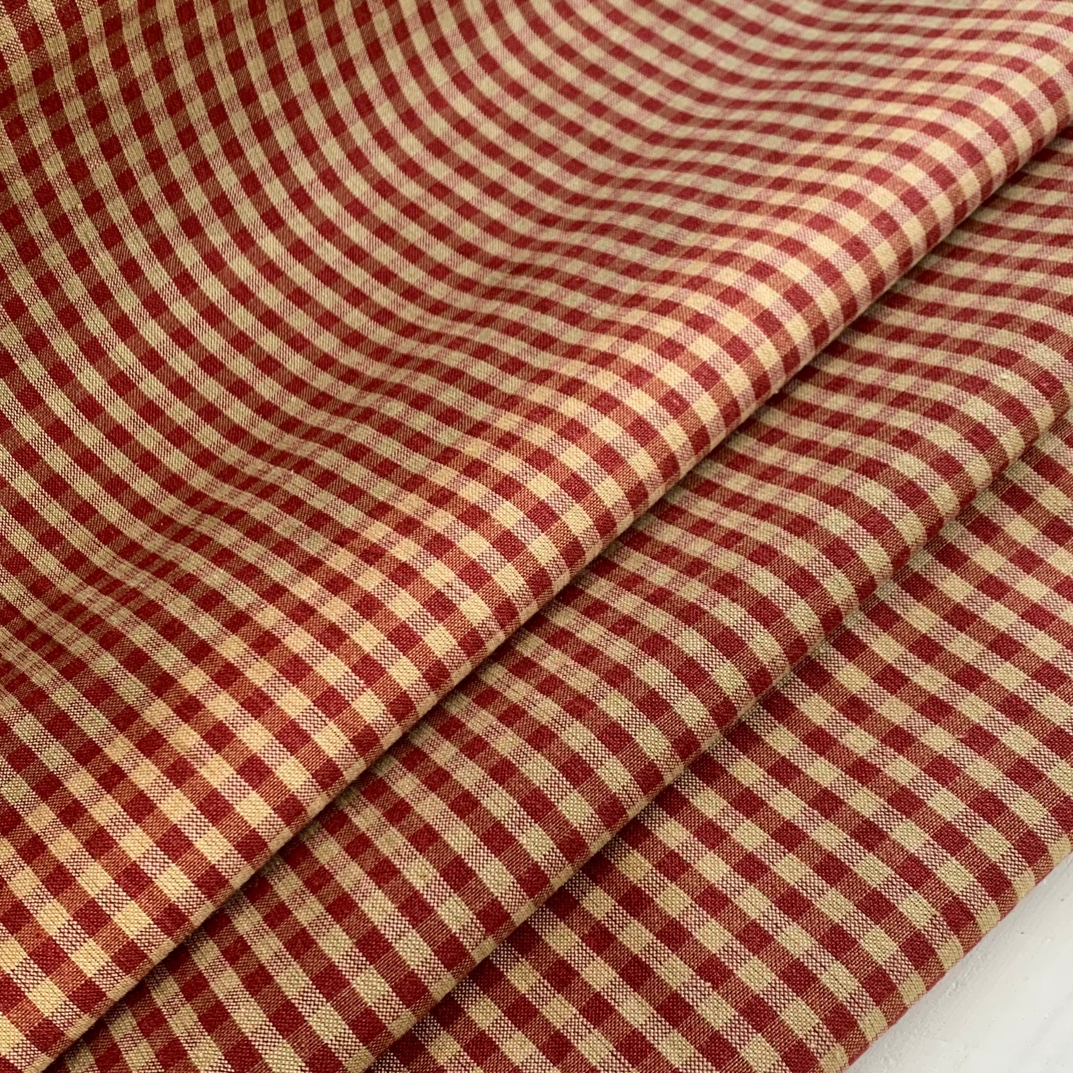 Red and Beige Mini Check Plaid - Homespun Fabric