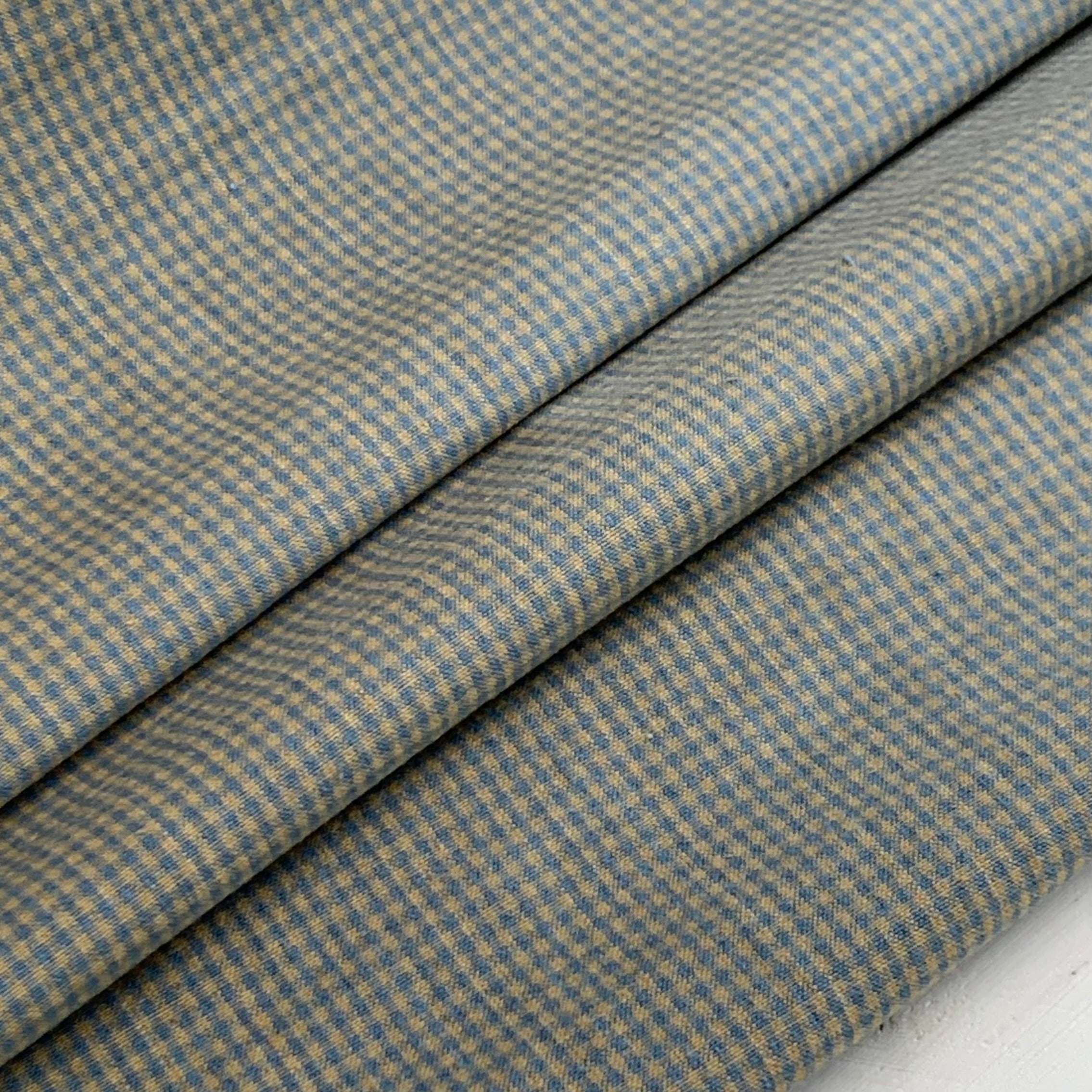 Slate Blue and Beige Mini Check Plaid - Homespun Fabric