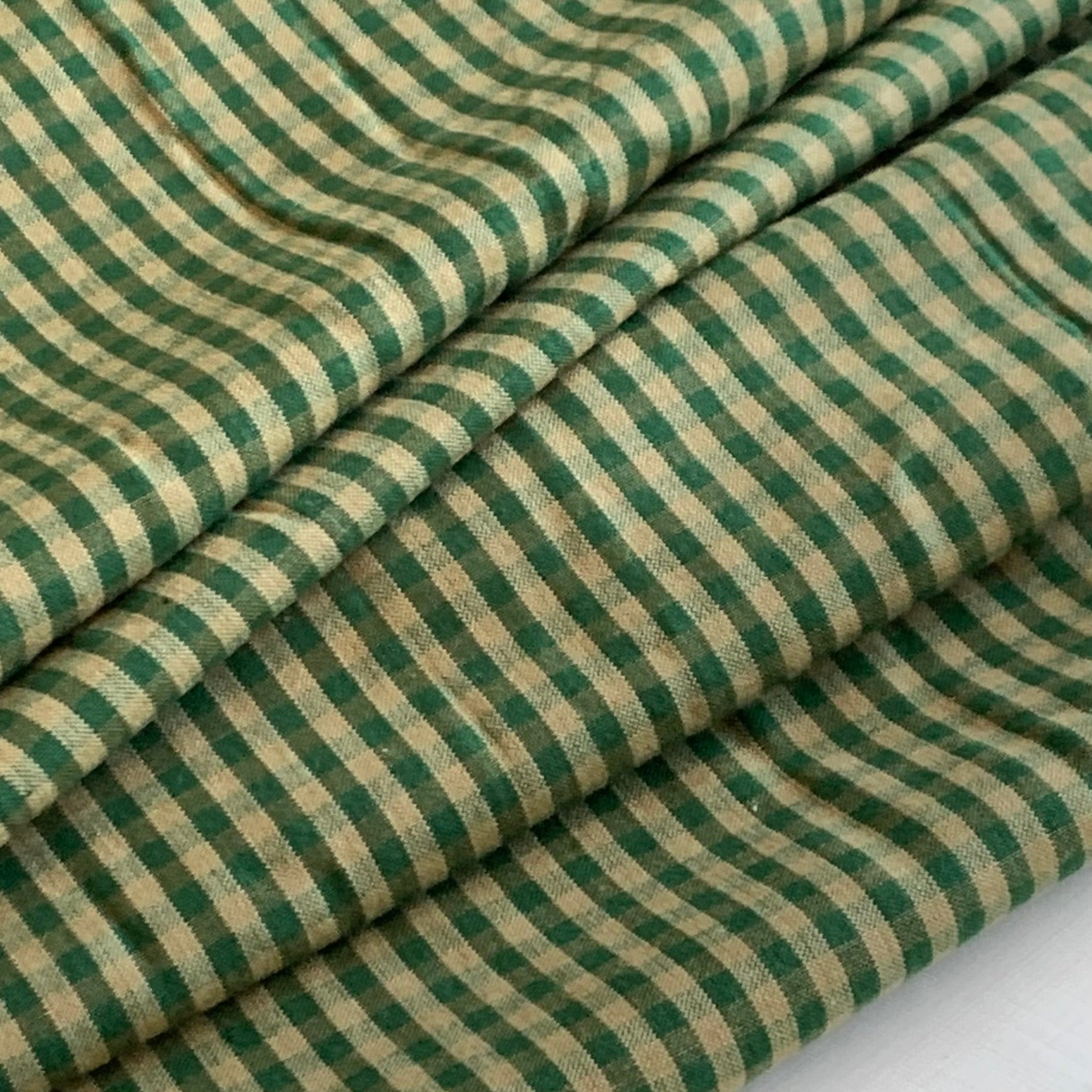 Green and Beige Mini Check Plaid - Homespun Fabric -404