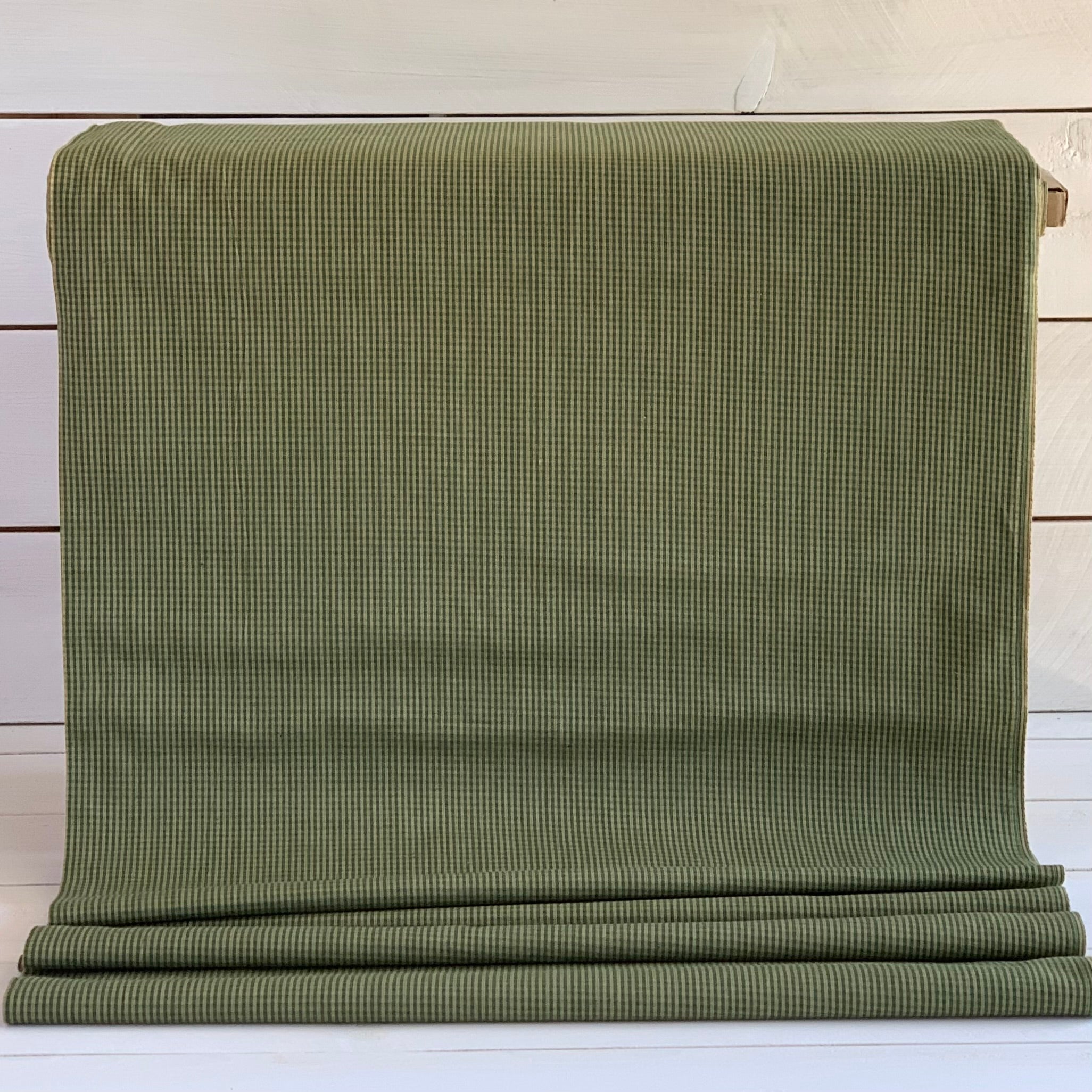 Green and Beige Mini Check Plaid - Homespun Fabric - 43