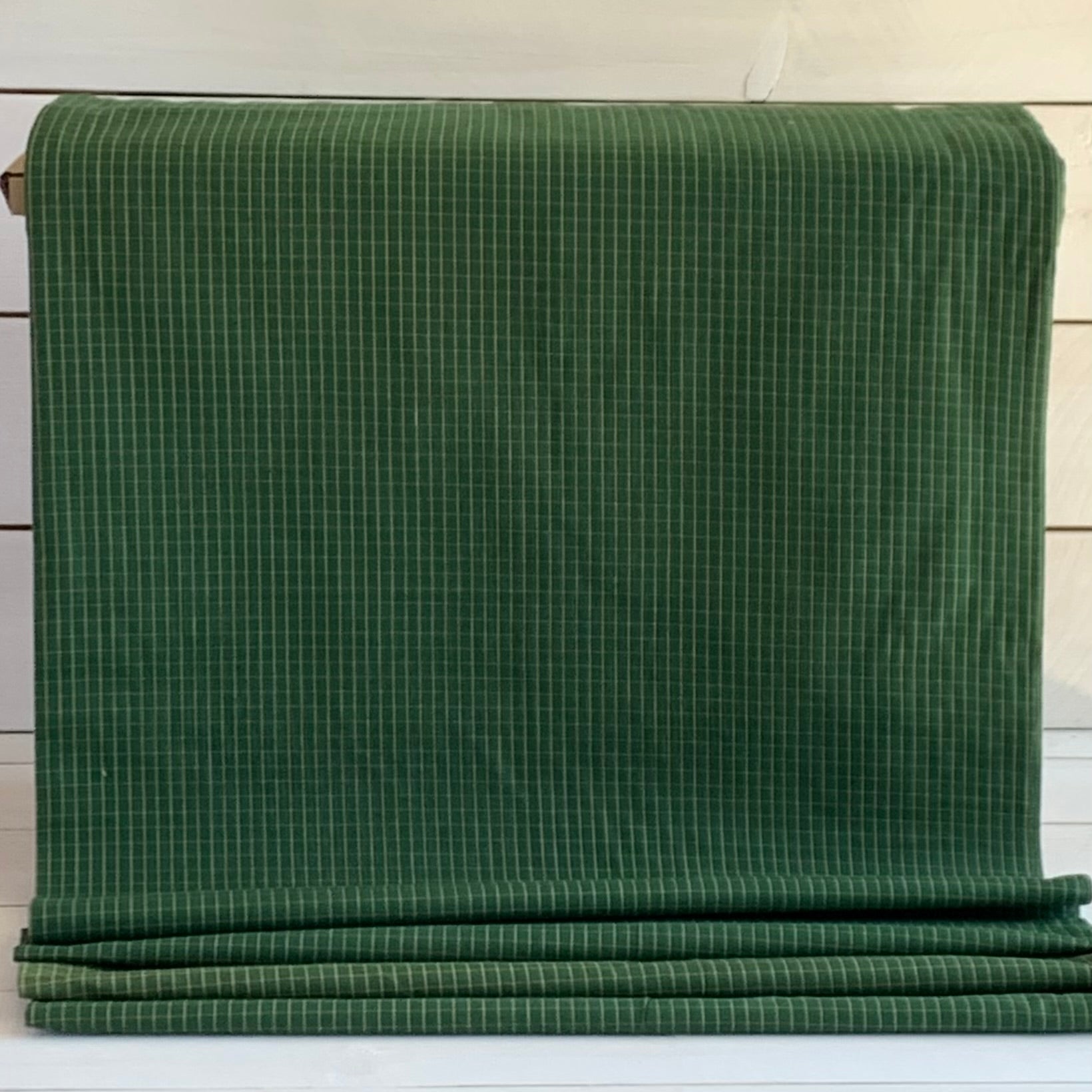 Green and Beige Mini Check Plaid - Homespun Fabric - 403