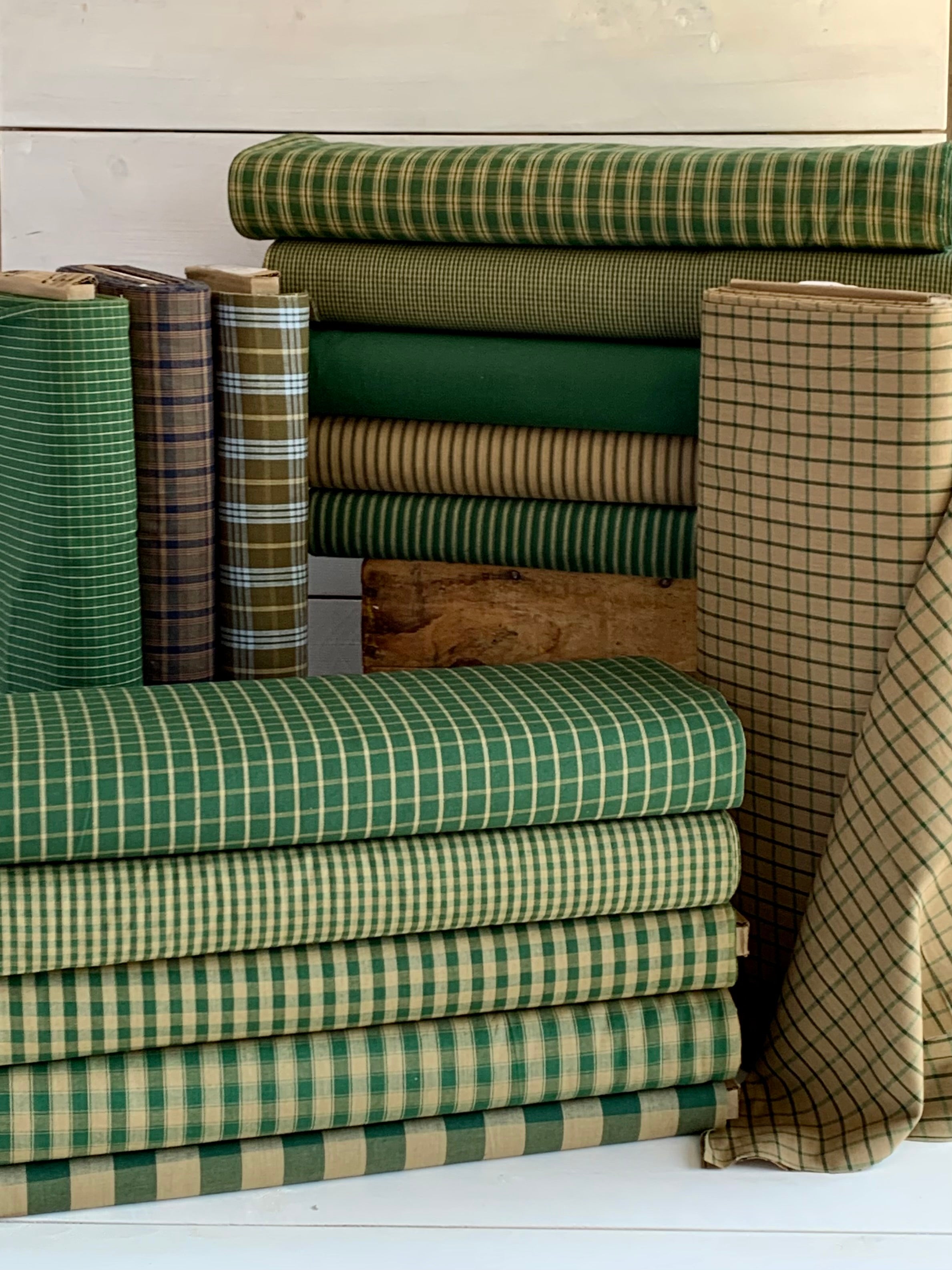 Homespun Fabric - Green Collection - Stripes, Buffalo Plaid, Plaids, and Checks
