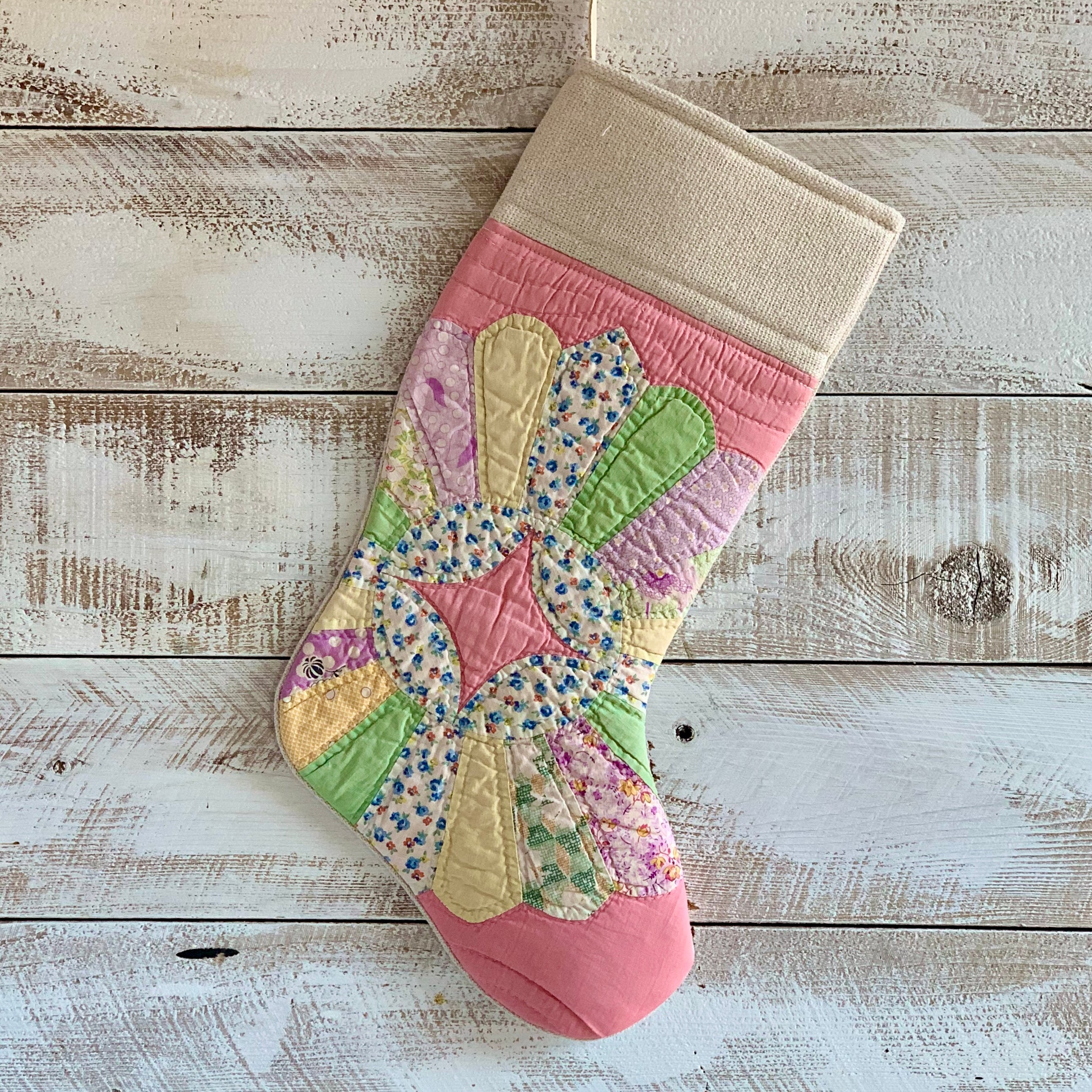 Vintage Quilt Christmas Stocking - Pink