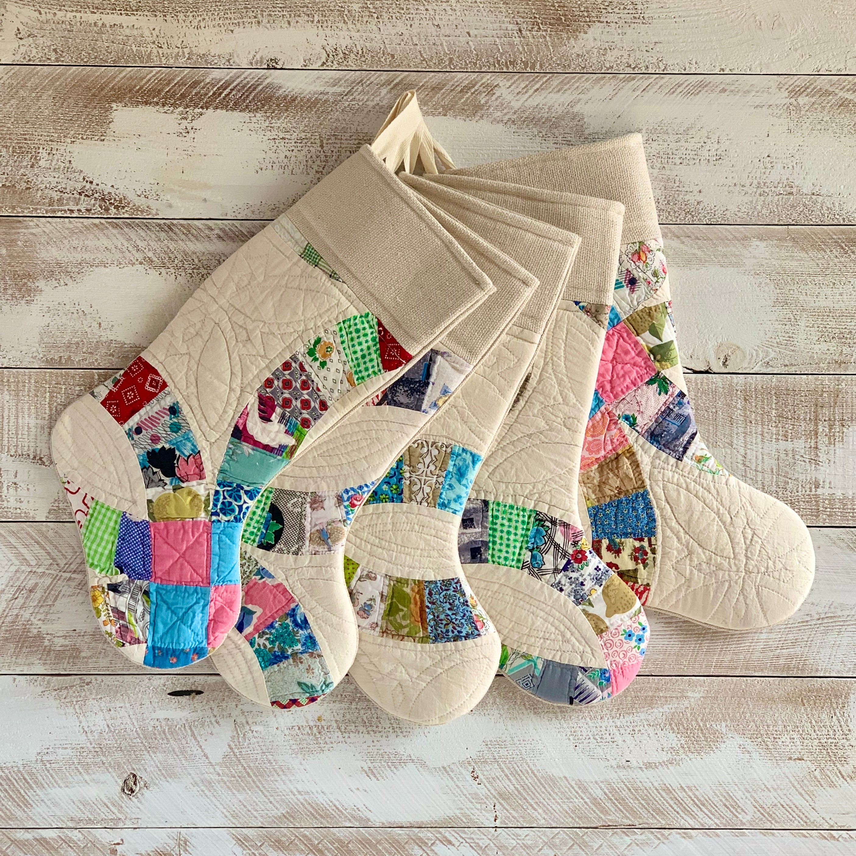 Vintage Quilt Christmas Stocking - Multi Color