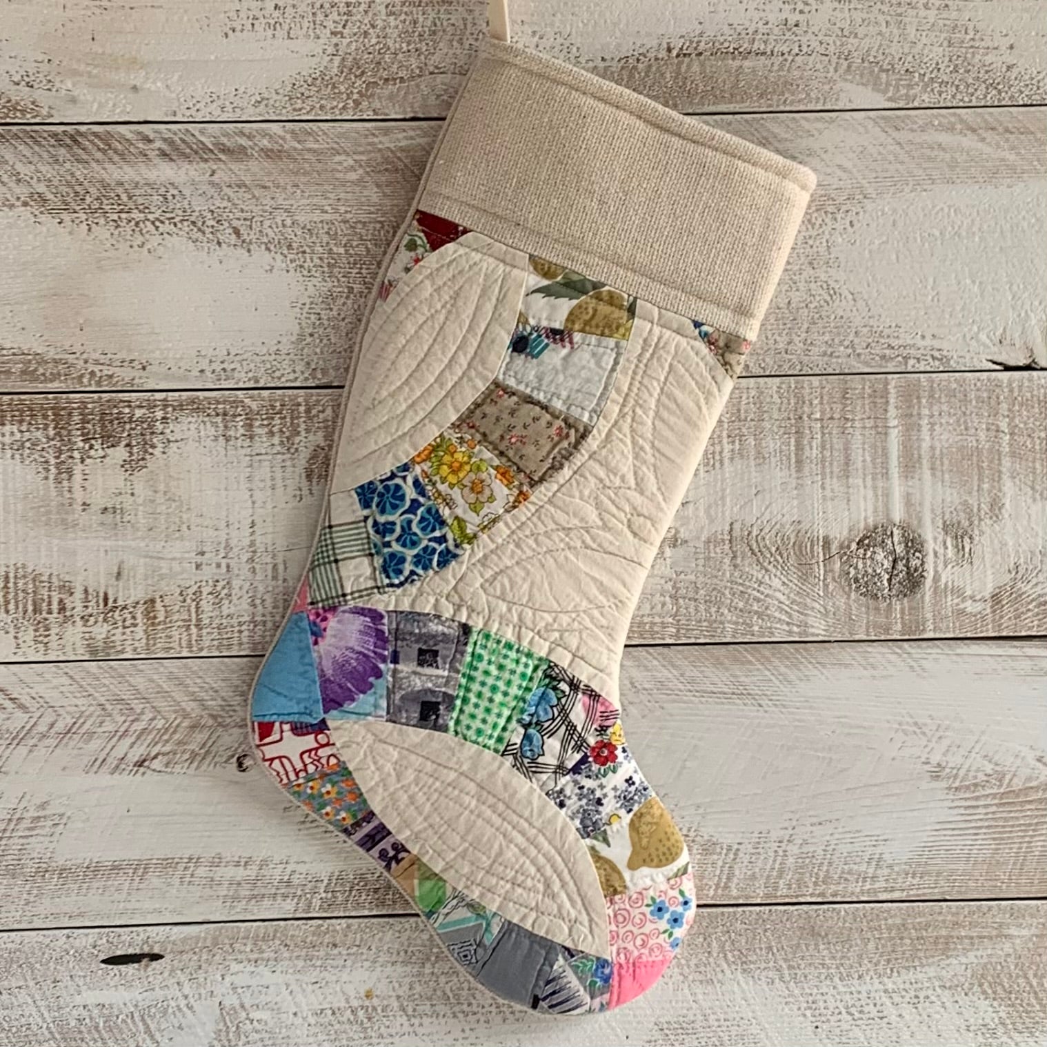 Vintage Quilt Christmas Stocking - Multi Color