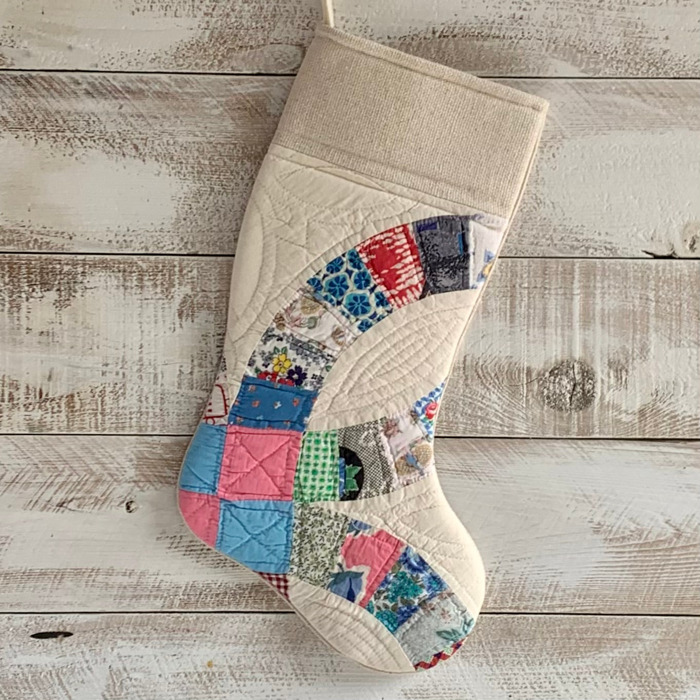 Vintage Quilt Christmas Stocking - Multi Color