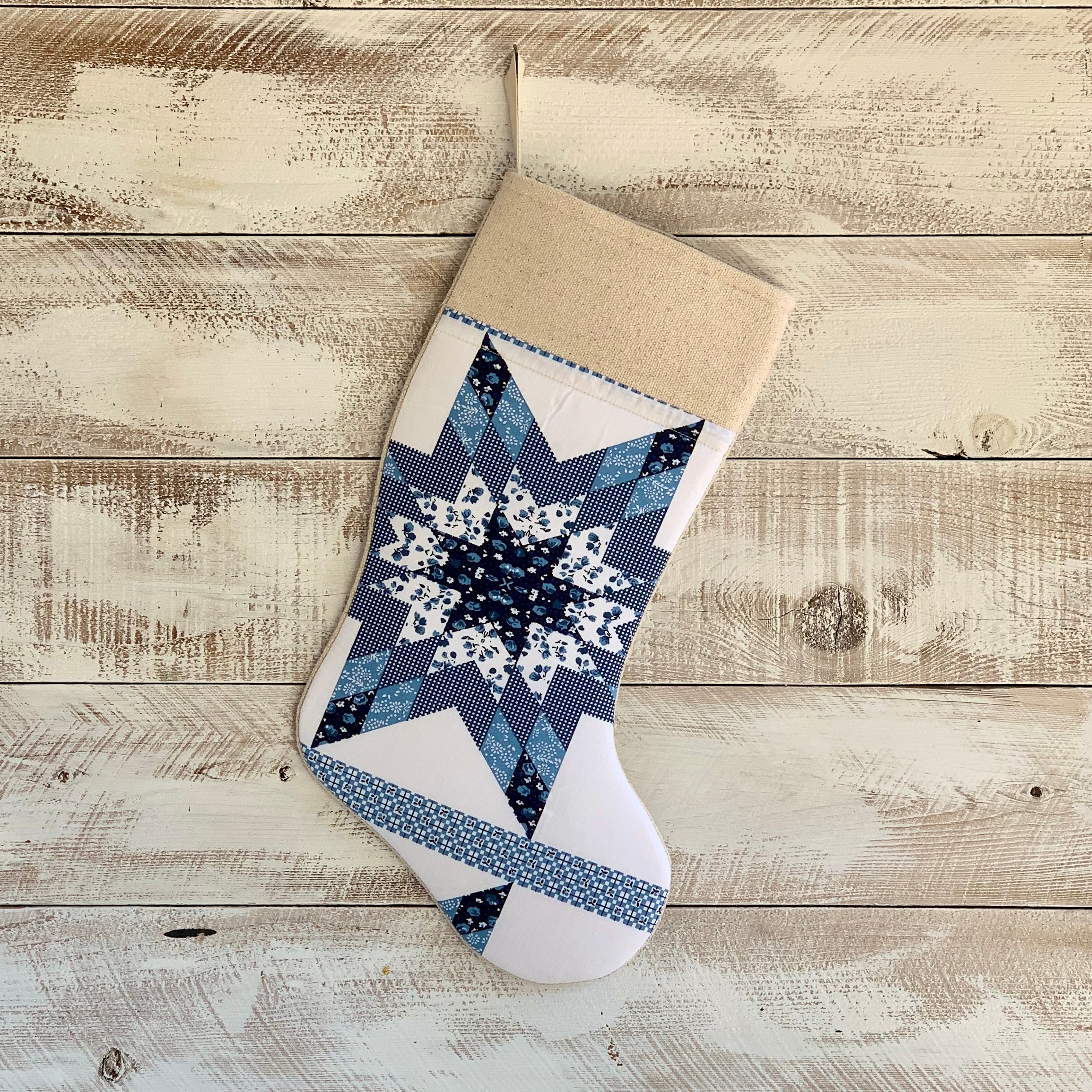 Cheater Quilt Christmas Stocking - Blue Star