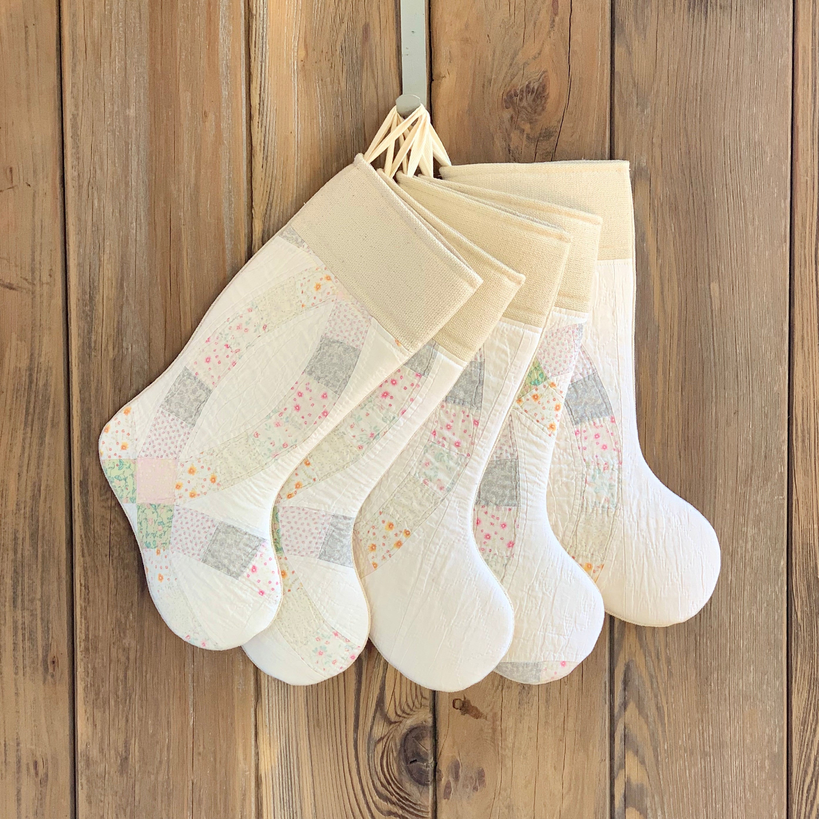Vintage Quilt Christmas Stocking - White and Pastels