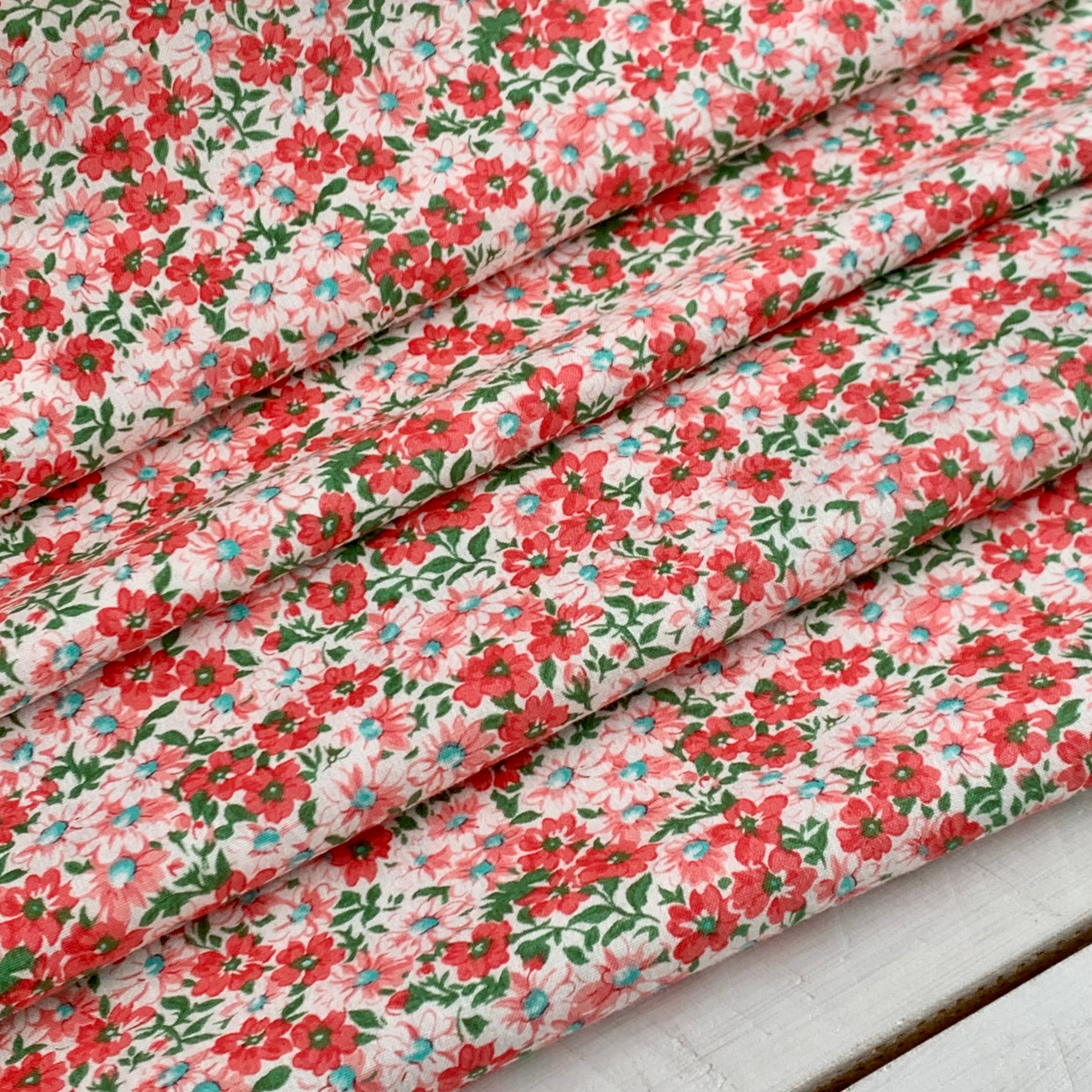 Reproduction Feed Sack Floral Fabric - Pink