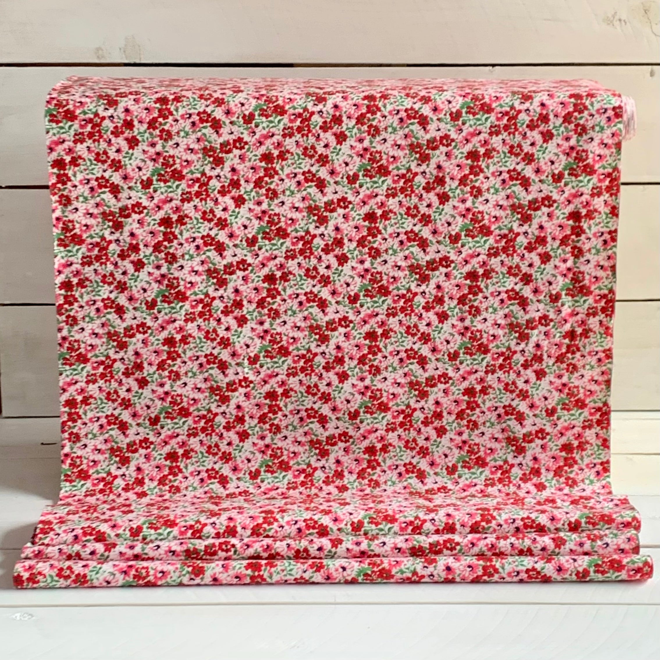 Reproduction Feed Sack Floral Fabric - Red