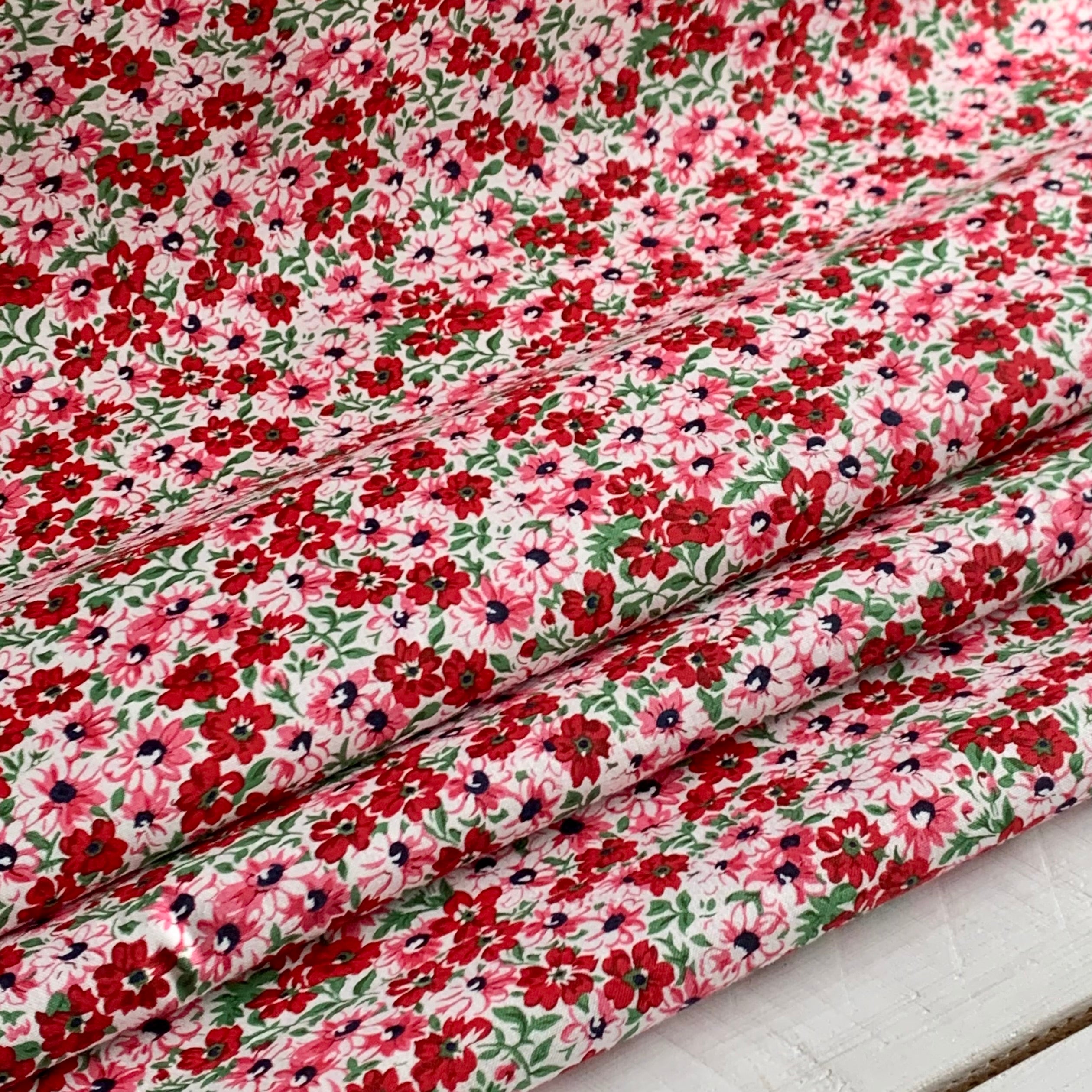 Reproduction Feed Sack Floral Fabric - Red