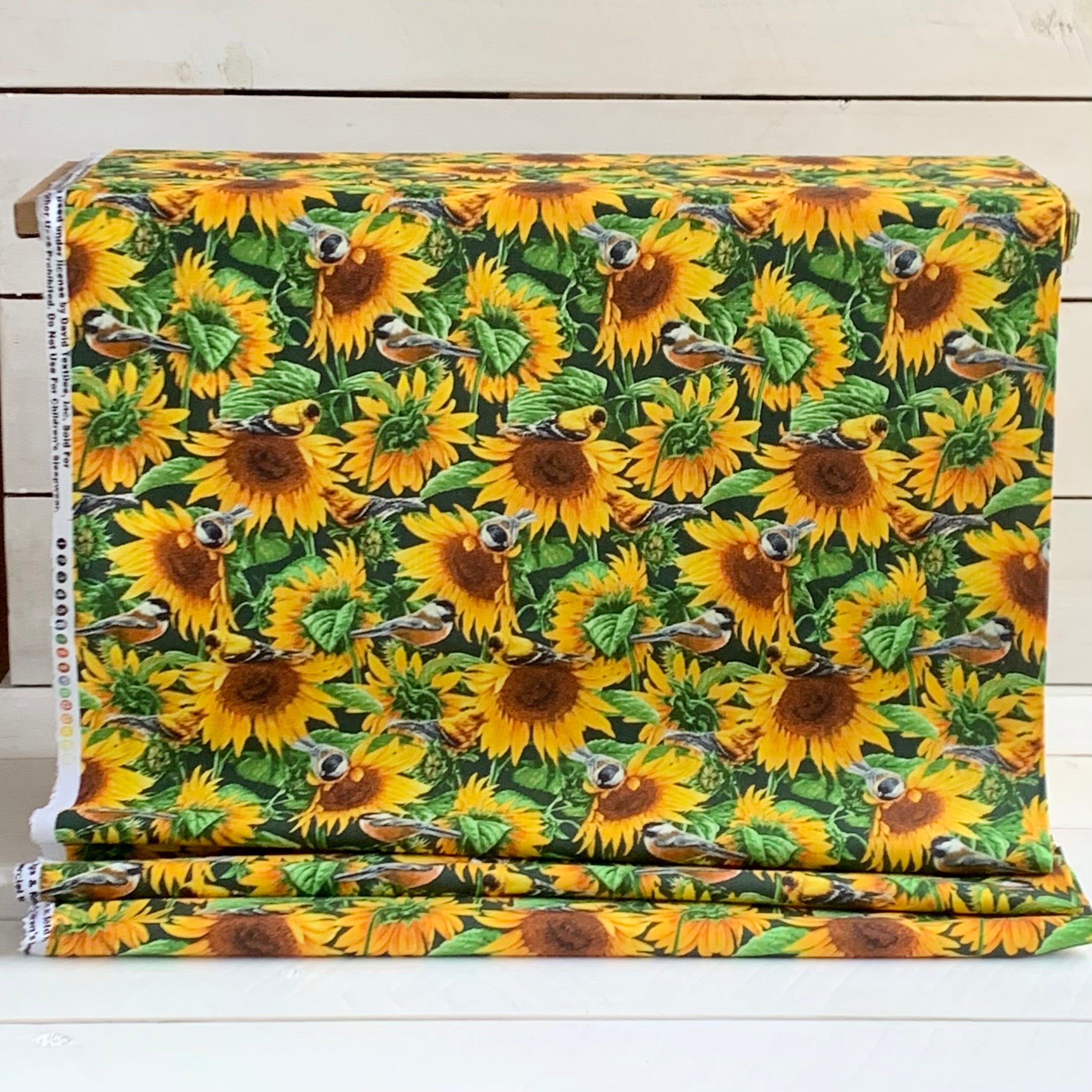 Sunny Yellow Tossed Sunflowers Cotton Woven Apparel Fabric