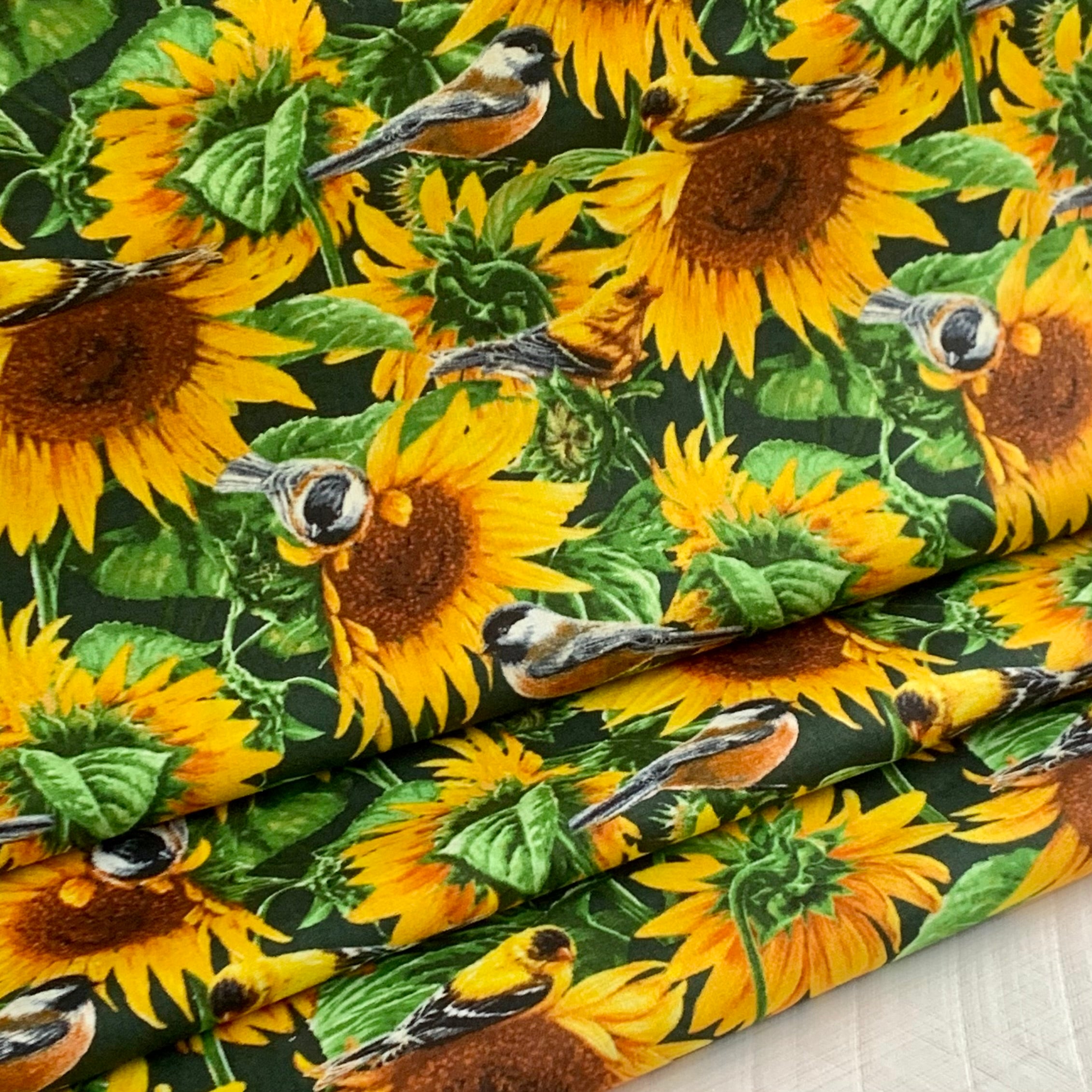 Sunflowers and Birds Cotton Fabric