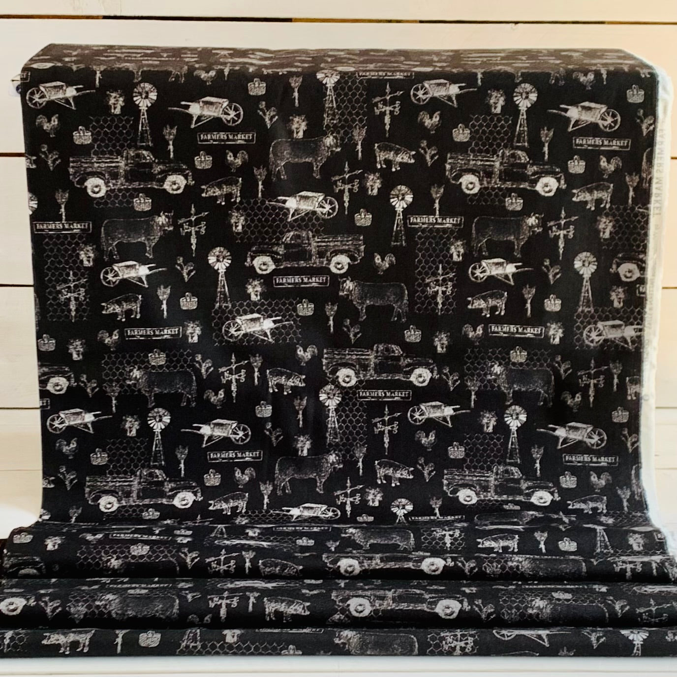 Farm Toile From Farmers Market Collection by Whistler Studios and Milled by Windham Fabrics- Black 52765-2 Cotton Fabric