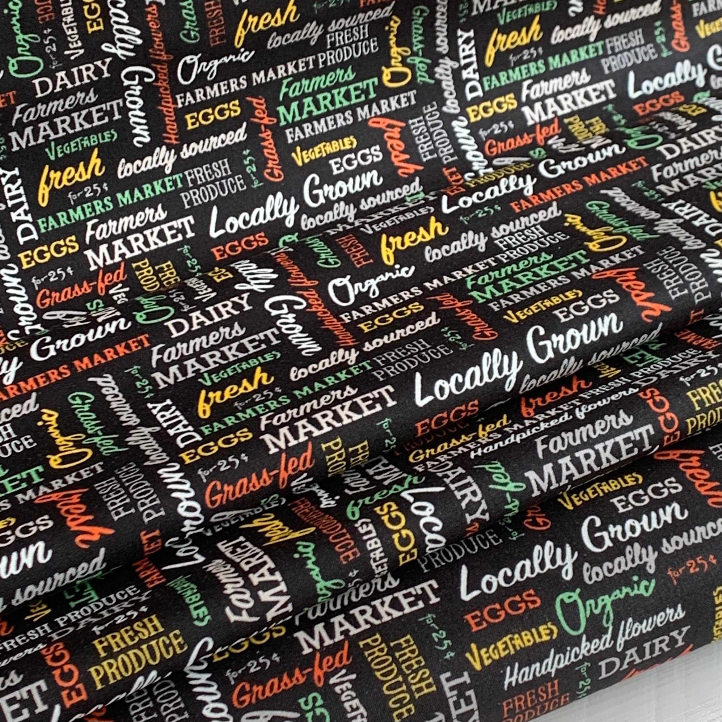Words From Farmers Market Collection by Whistler Studios and Milled by Windham Fabrics- Black 52767-2 Cotton Fabric